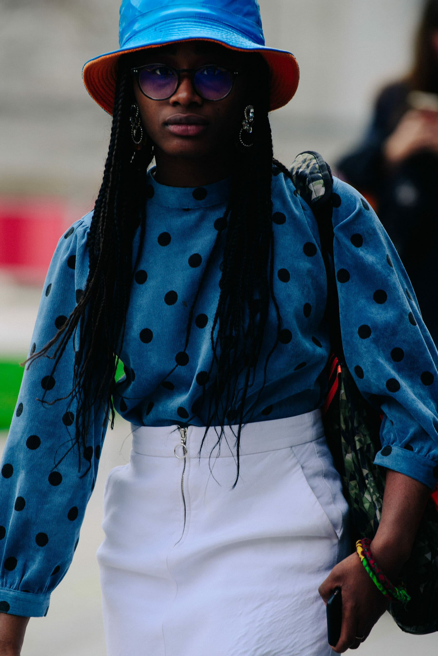 Woman wearing polka dot top
