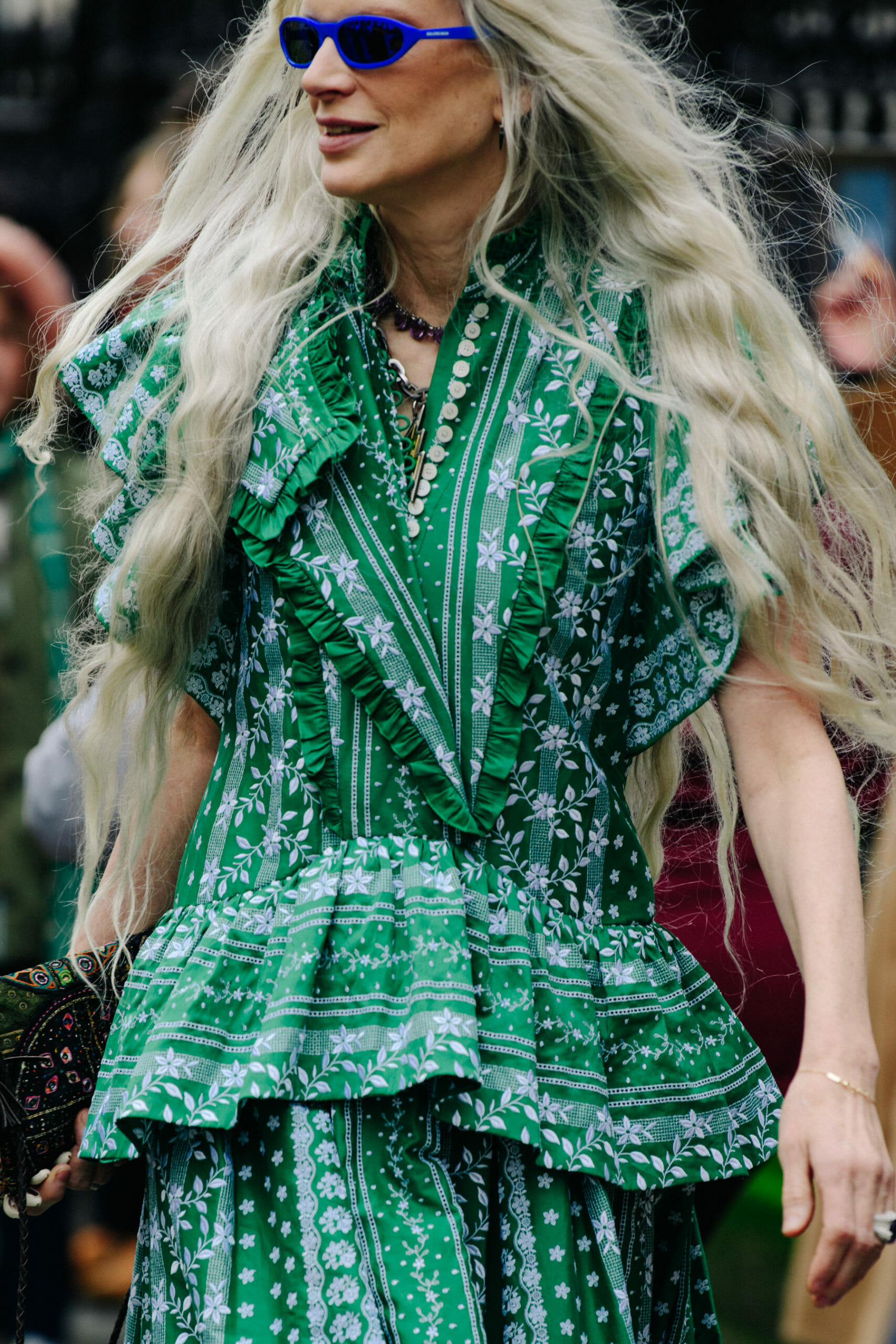 Woman wearing green dress
