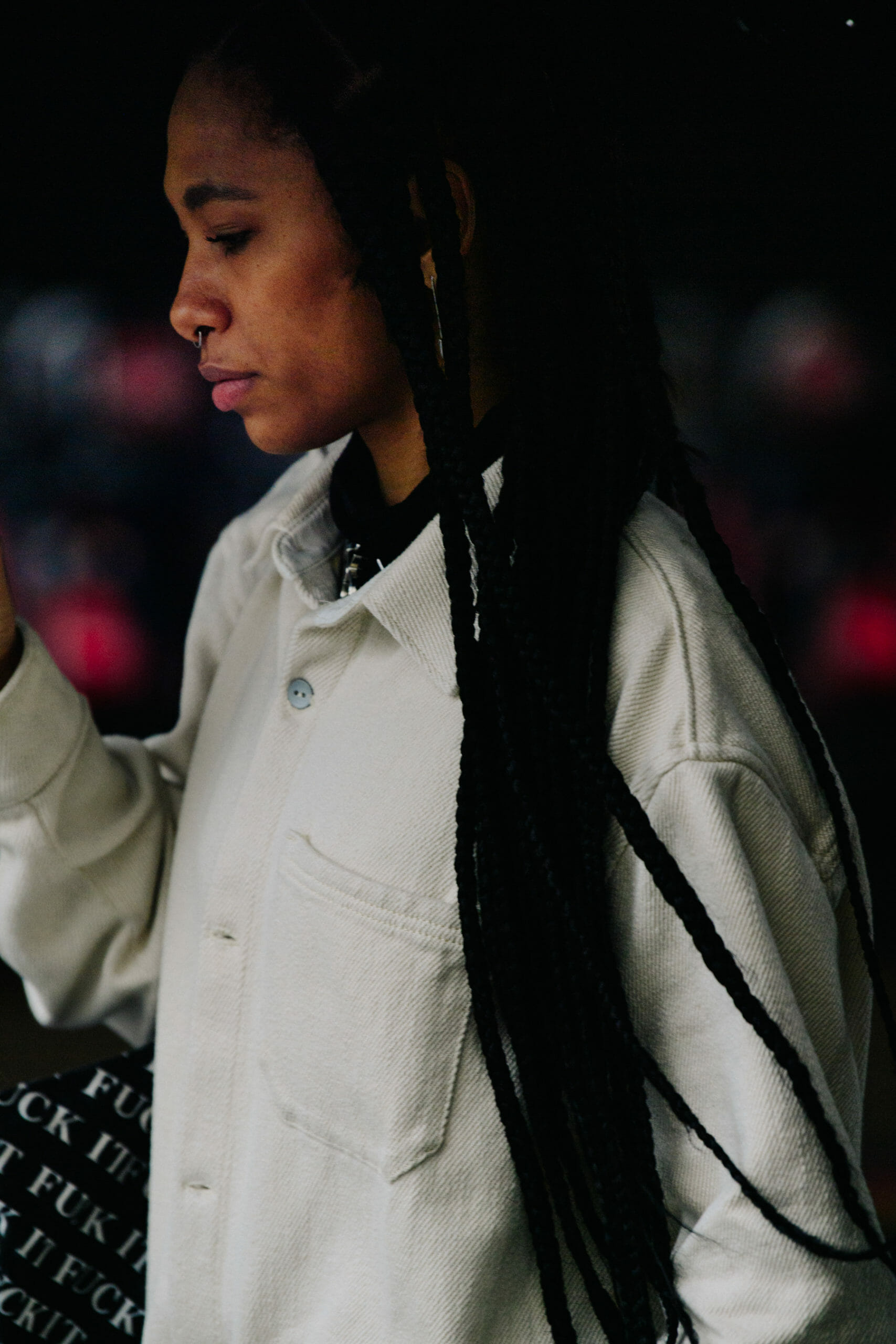 Woman wearing white jacket