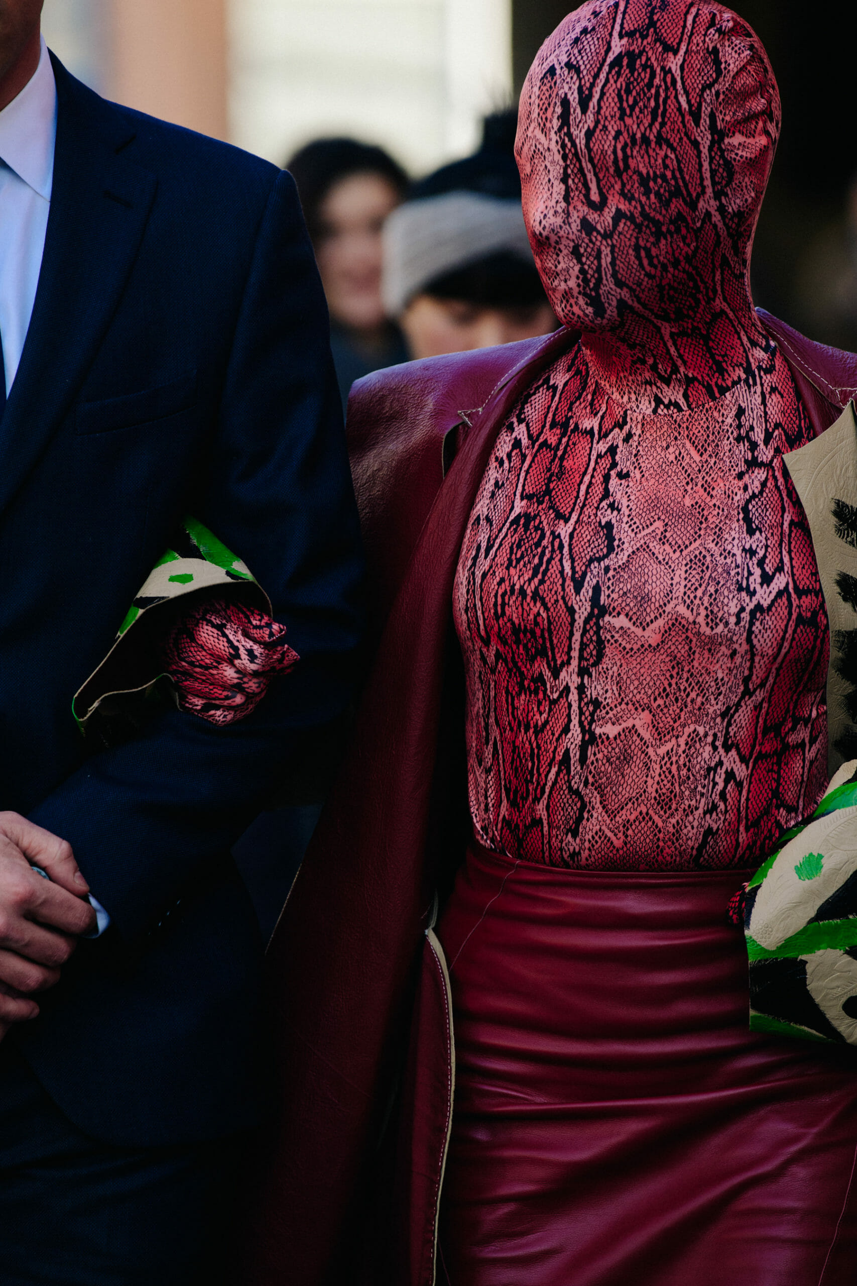 Woman wearing red outfit