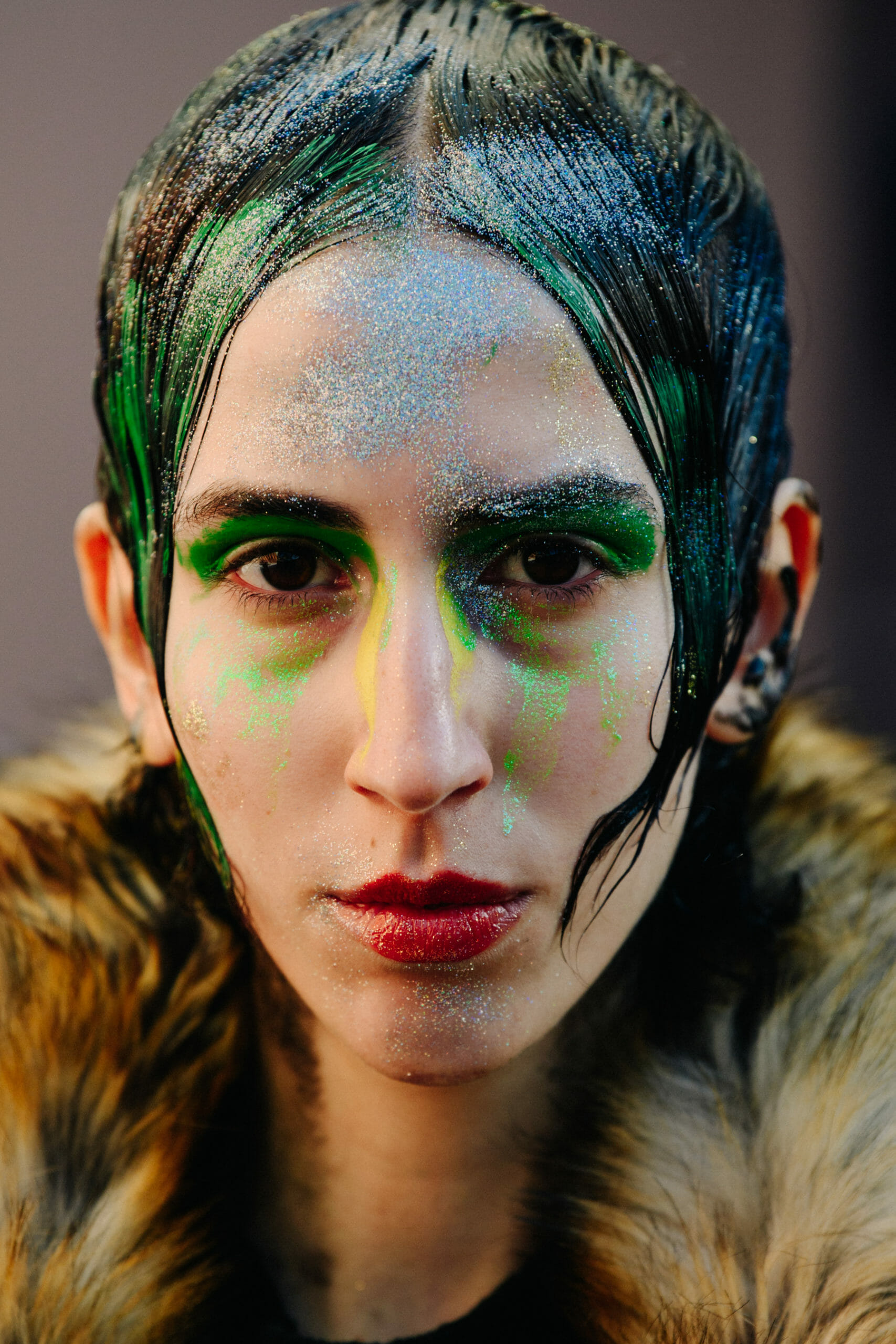 Model with glitter in hair