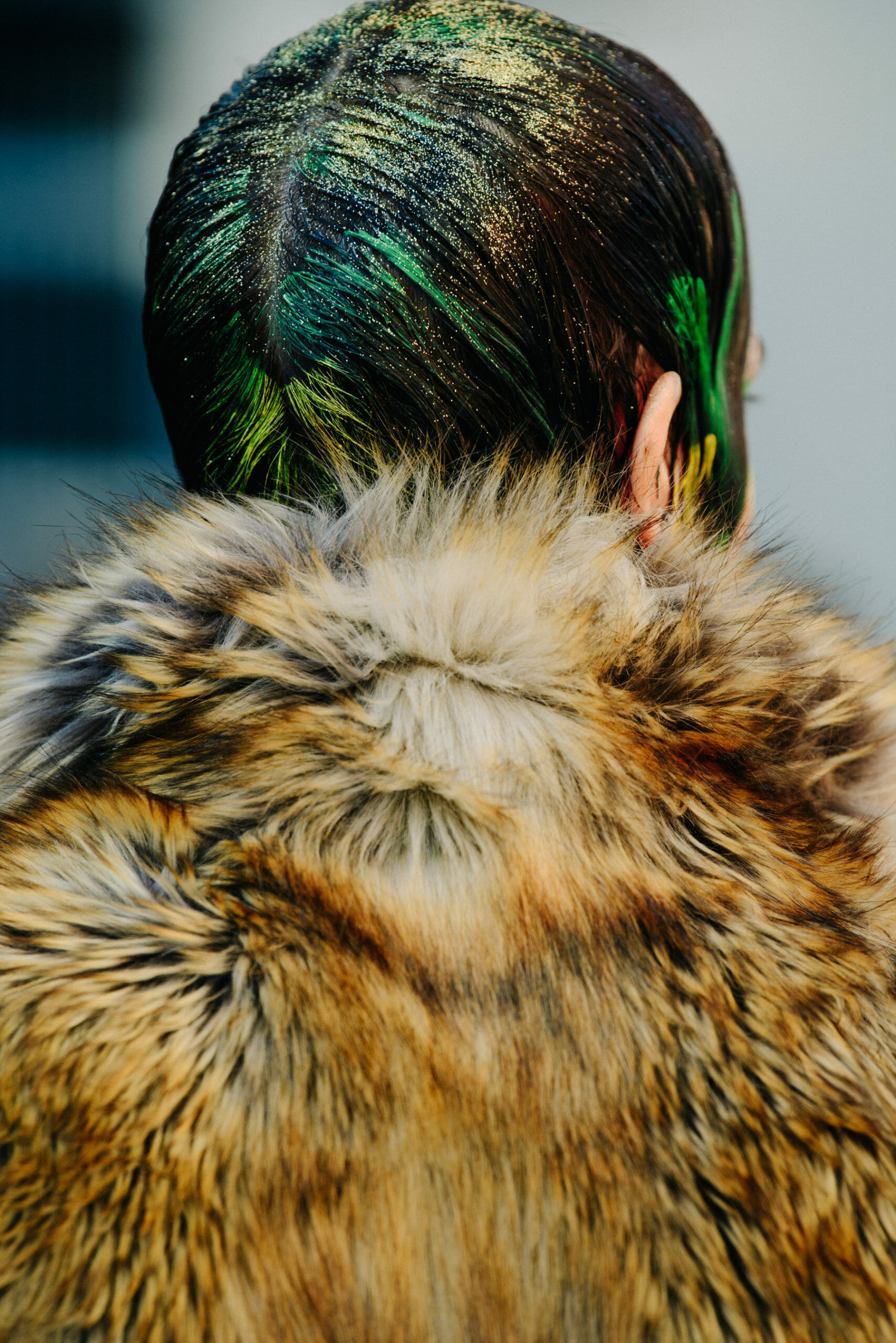 Model with glitter in hair
