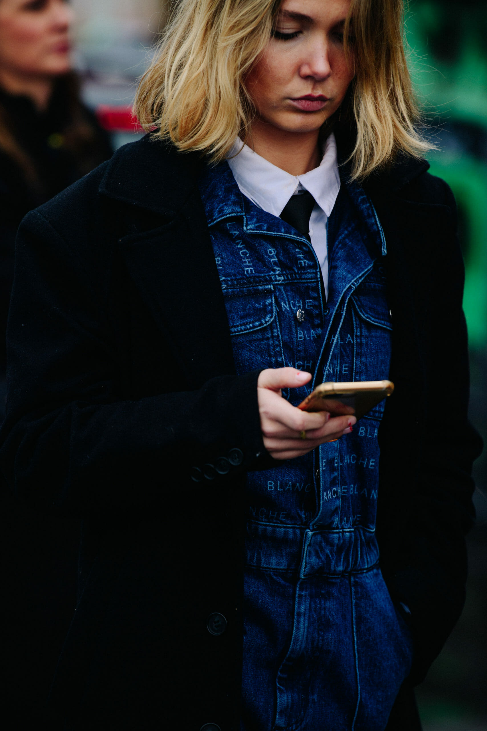 Woman wearing denim outfit