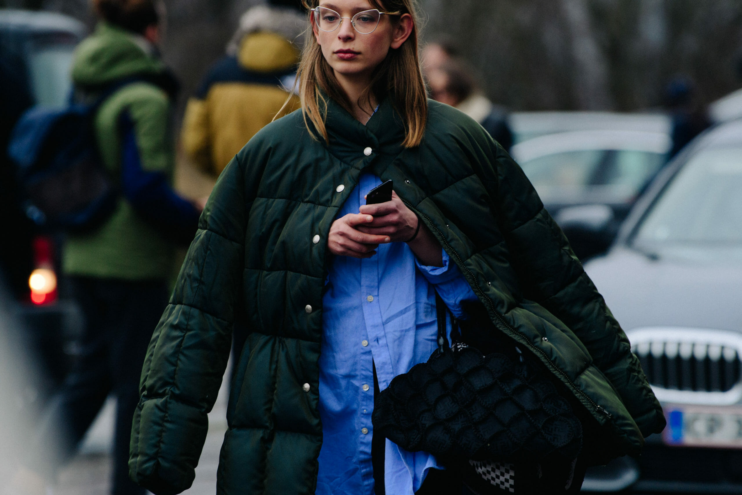 Model wearing blue shirt