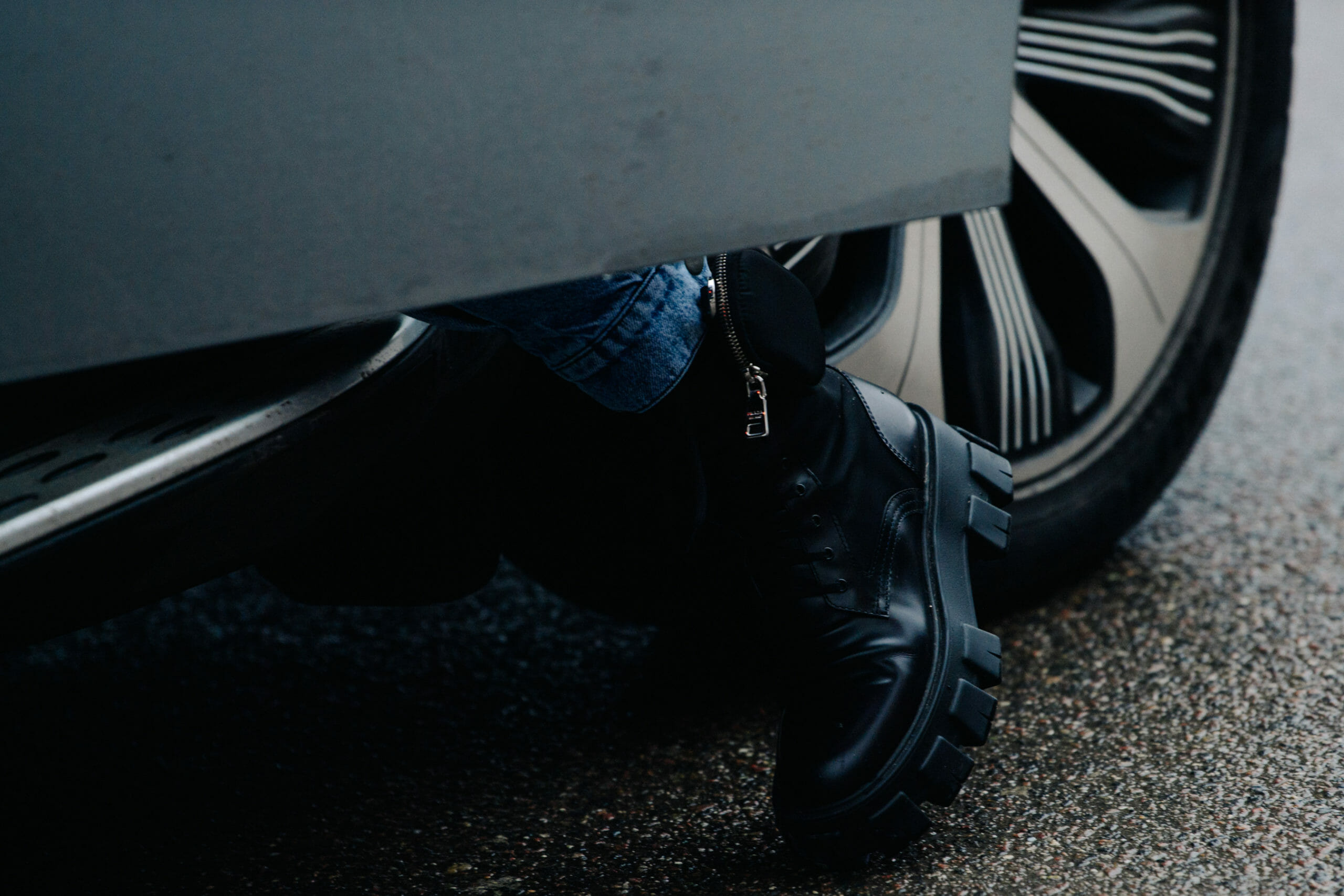 Wearing black boots