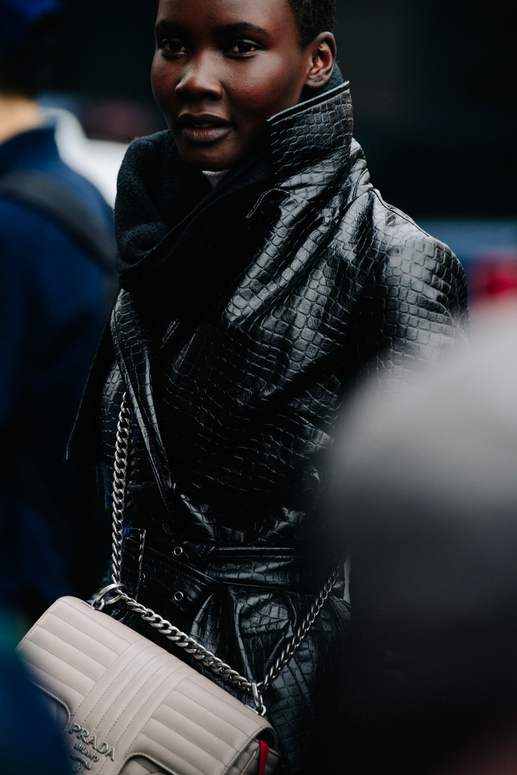 Woman wearing black coat