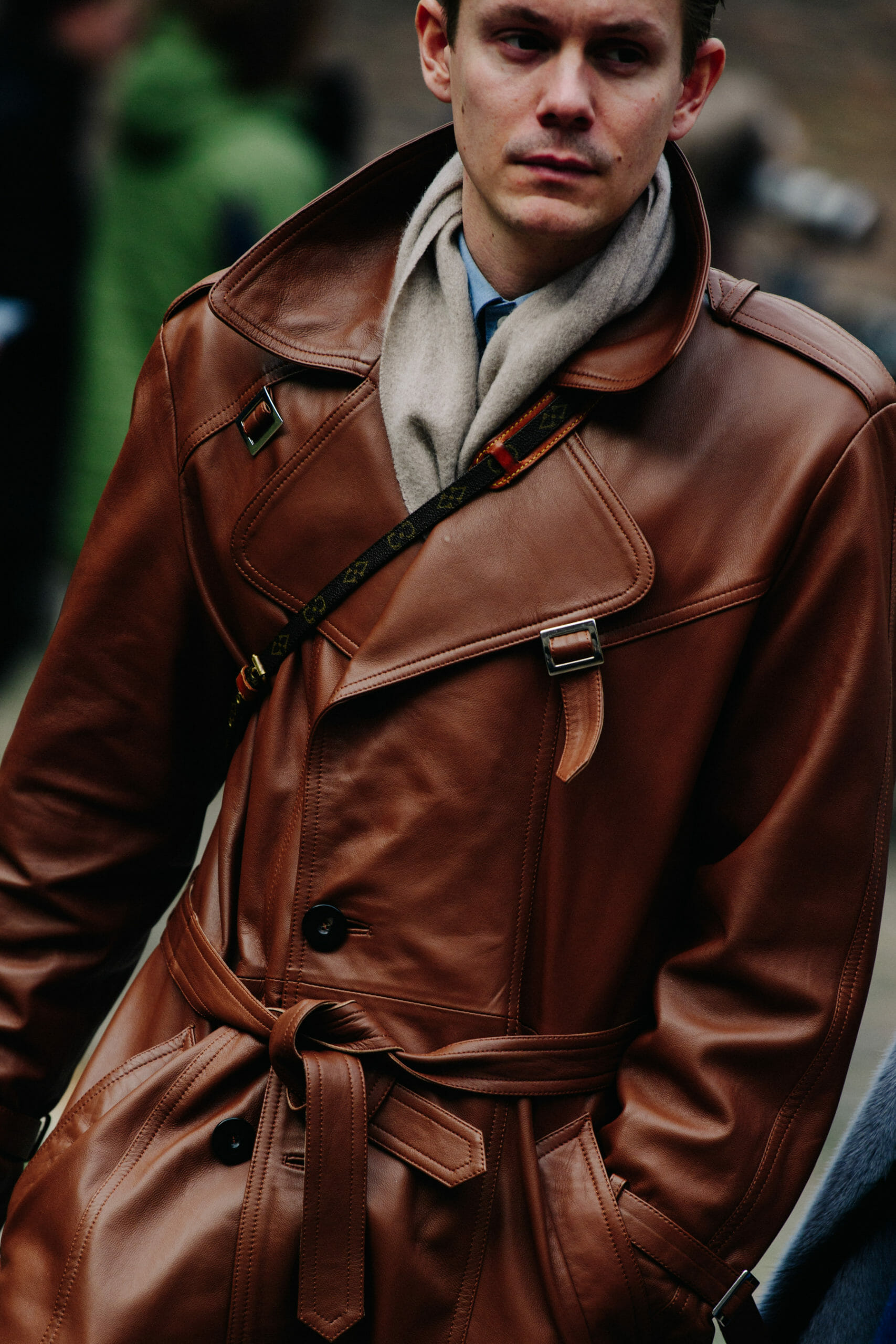 Man wearing leather coat
