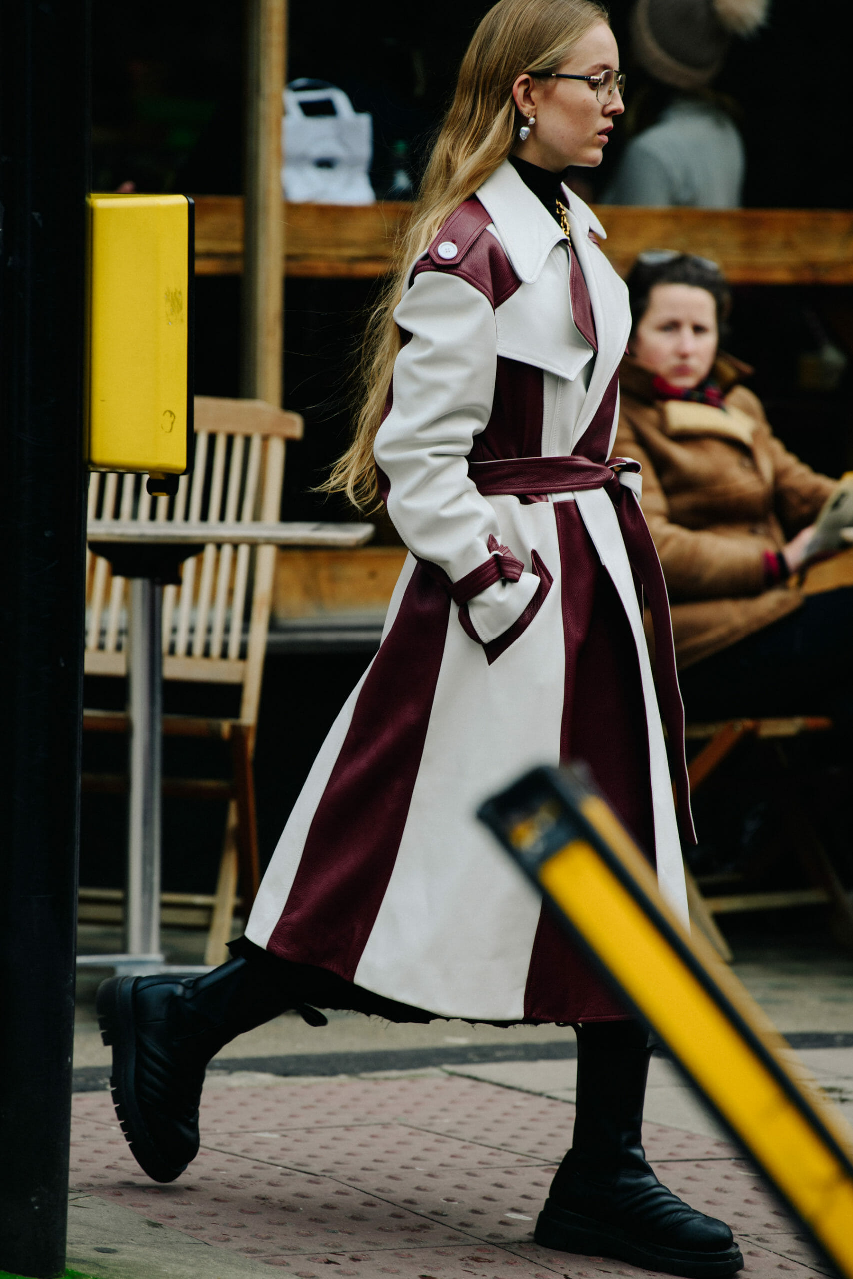 Woman wearing leather coat