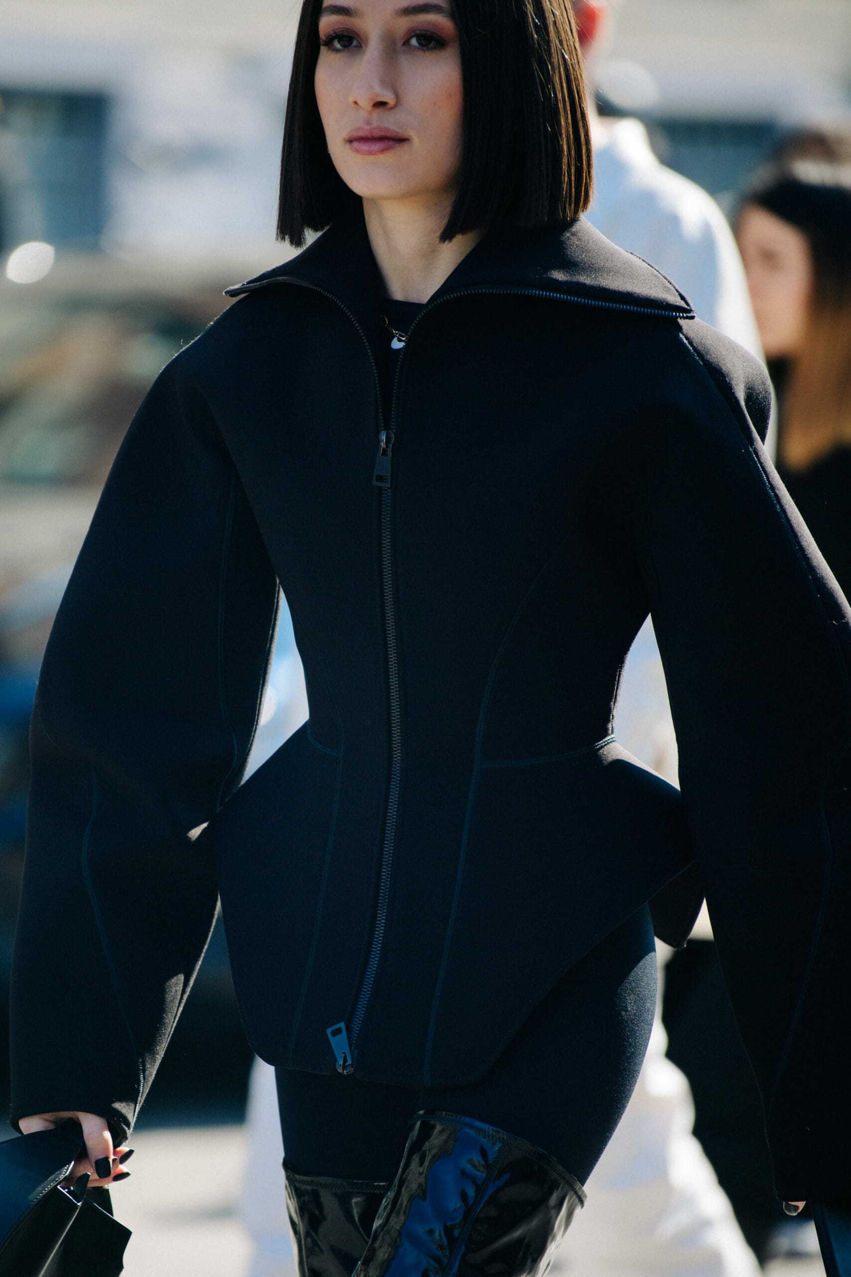 Woman wearing black jacket