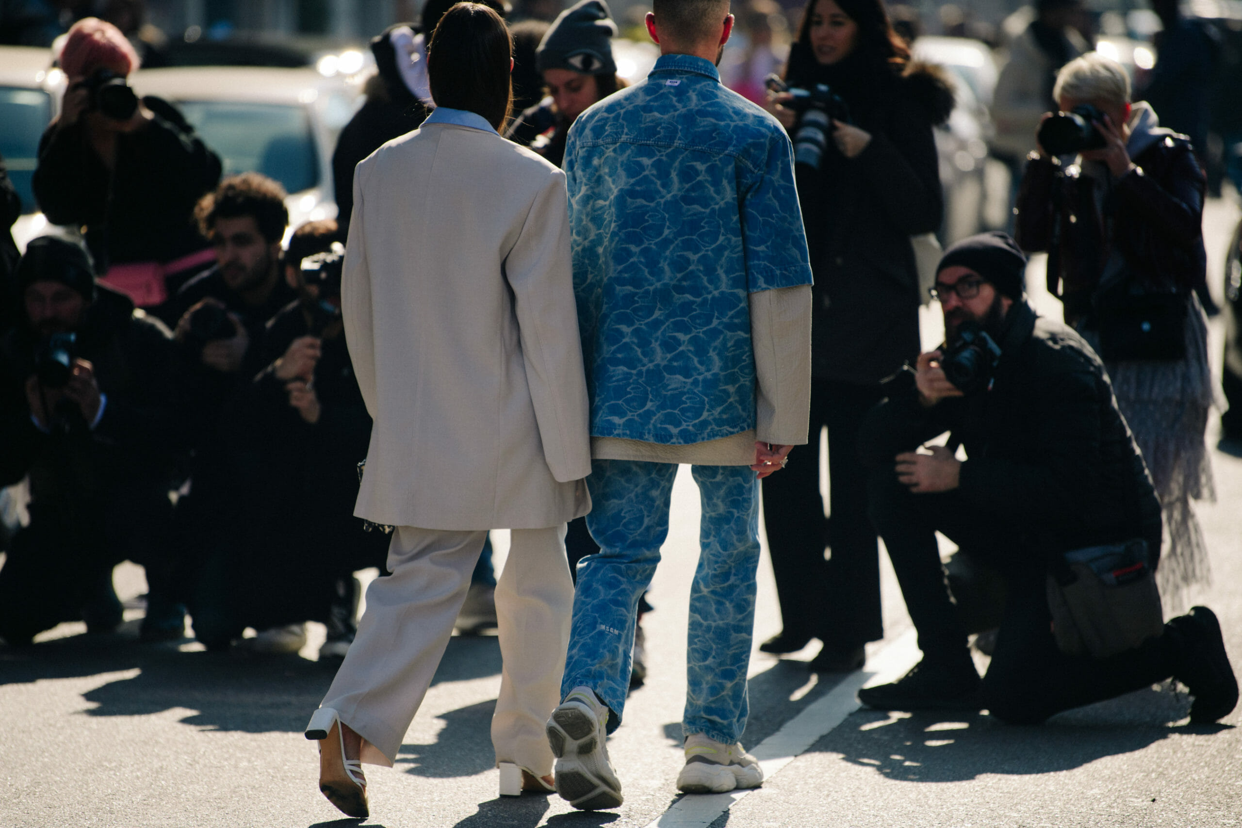 French couple wearing blue