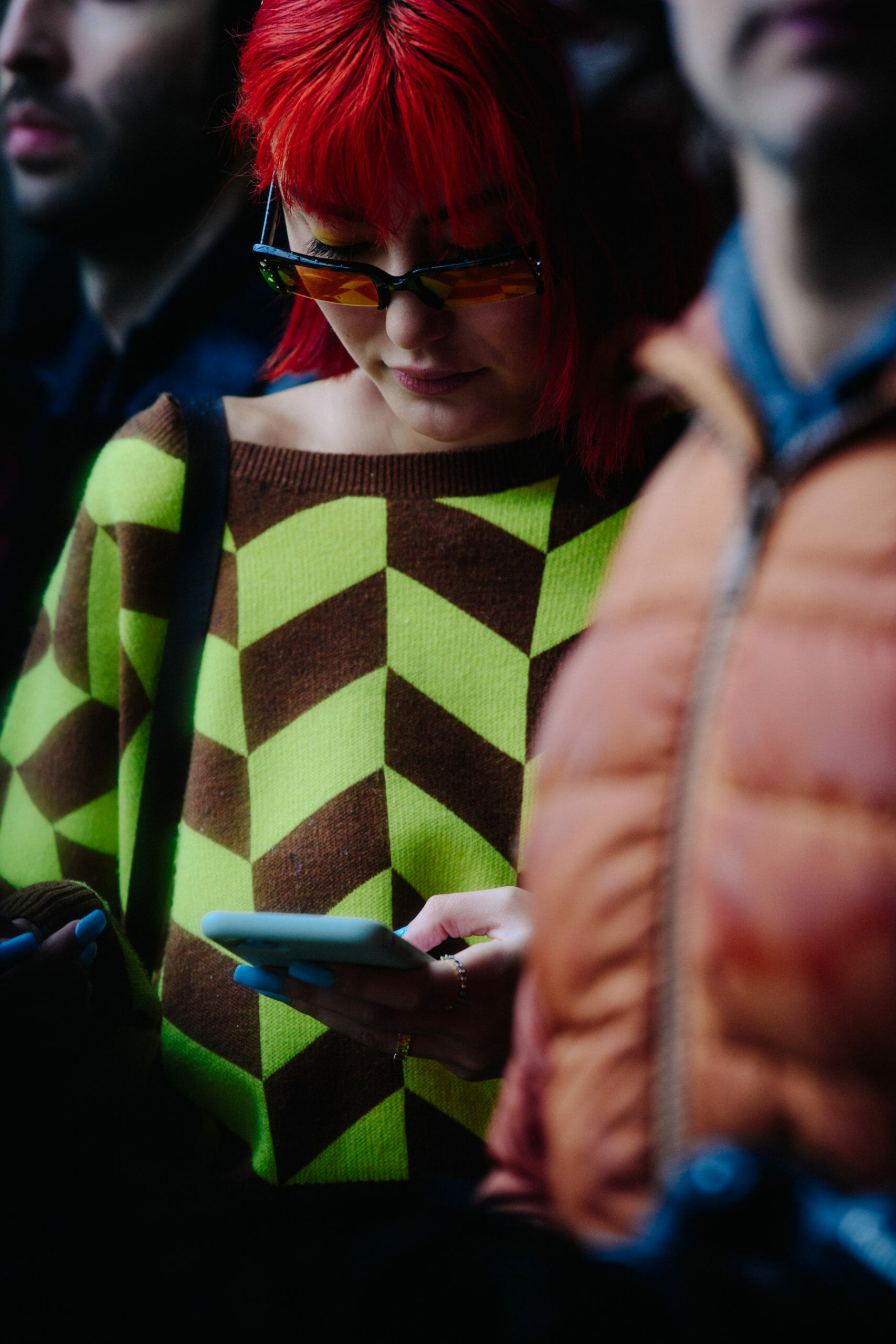 Woman wearing striped jumper