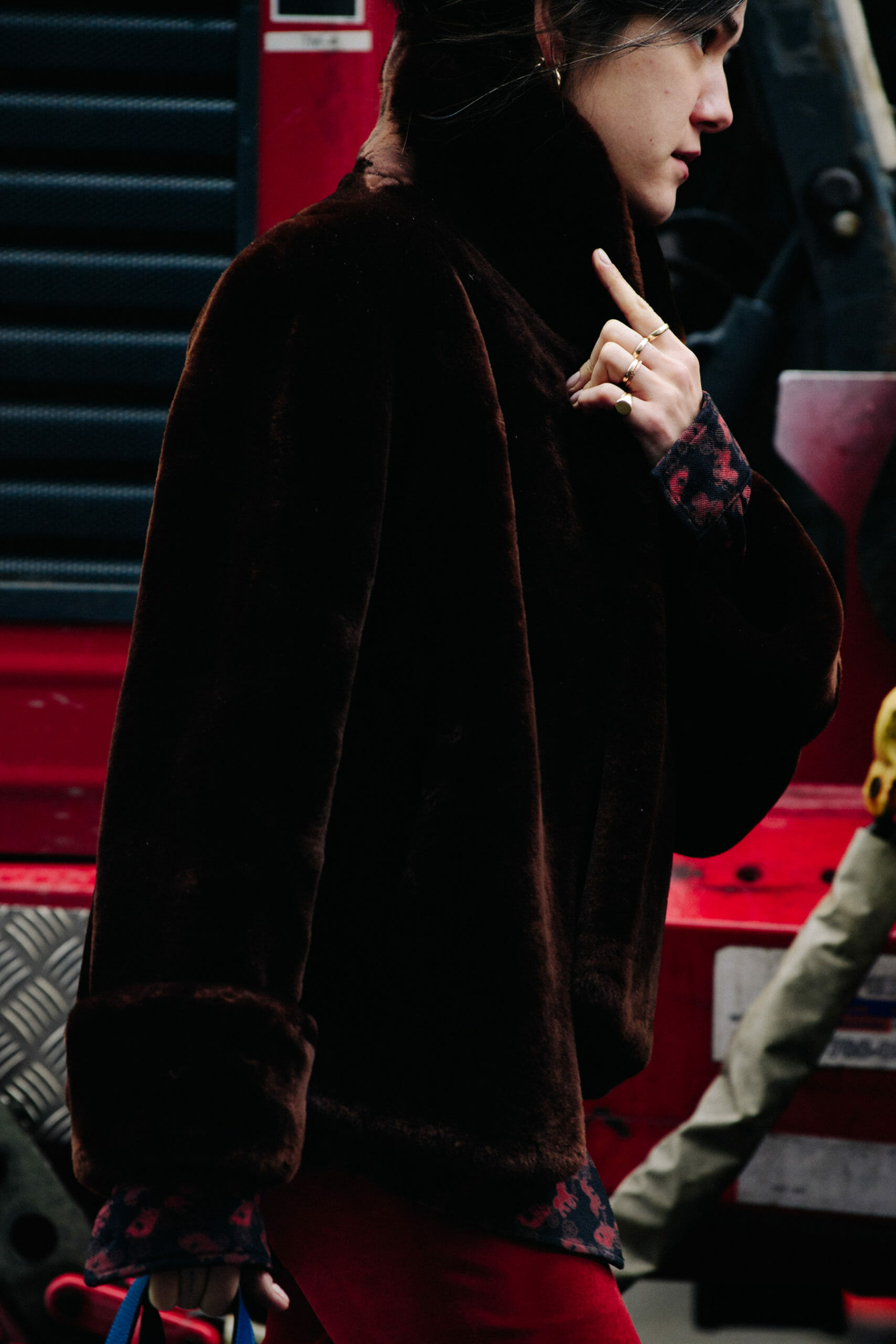 Woman wearing fur coat