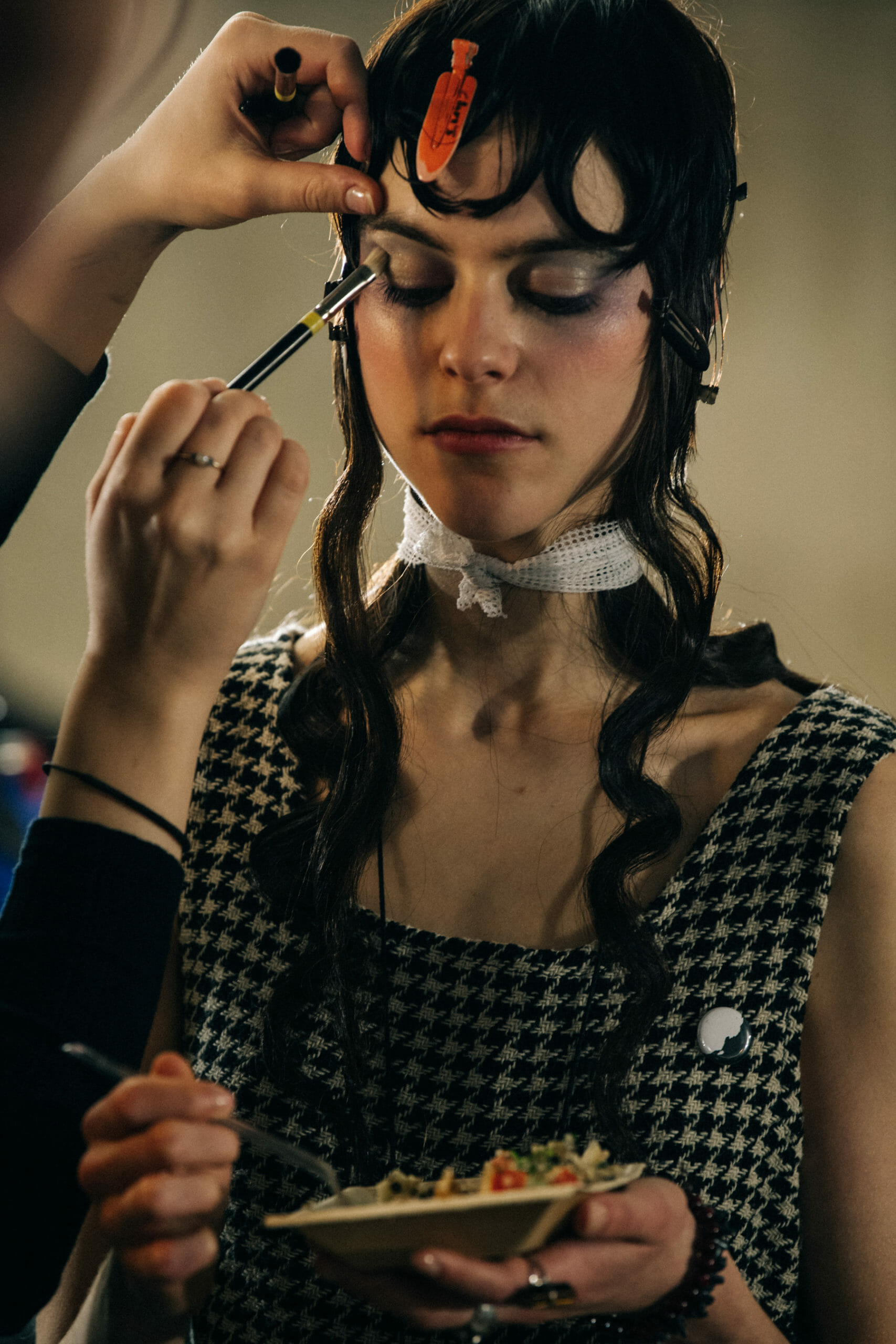 Model wearing gold leaves at Ann Demeulemeester
