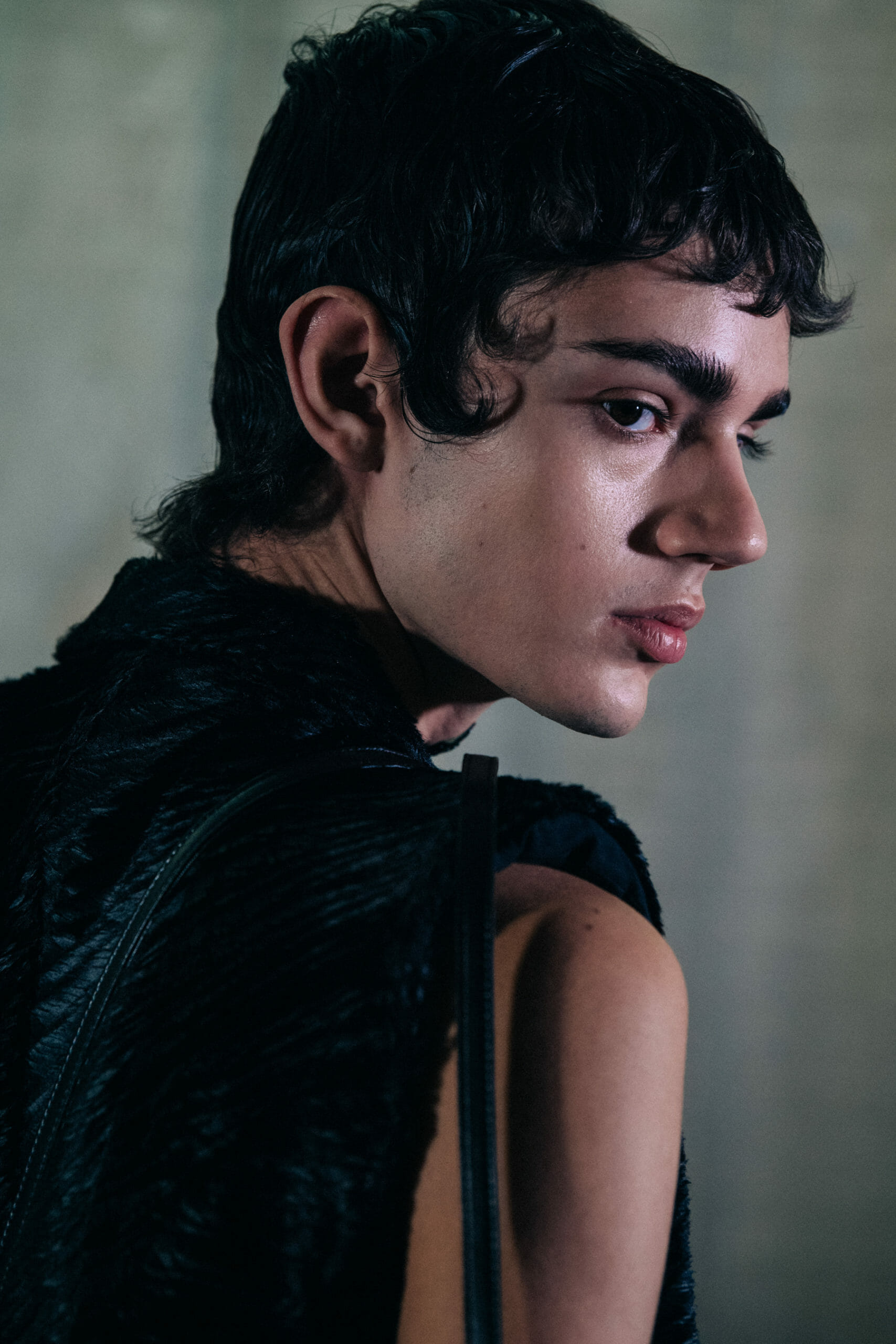 Model wearing fur at Ann Demeulemeester