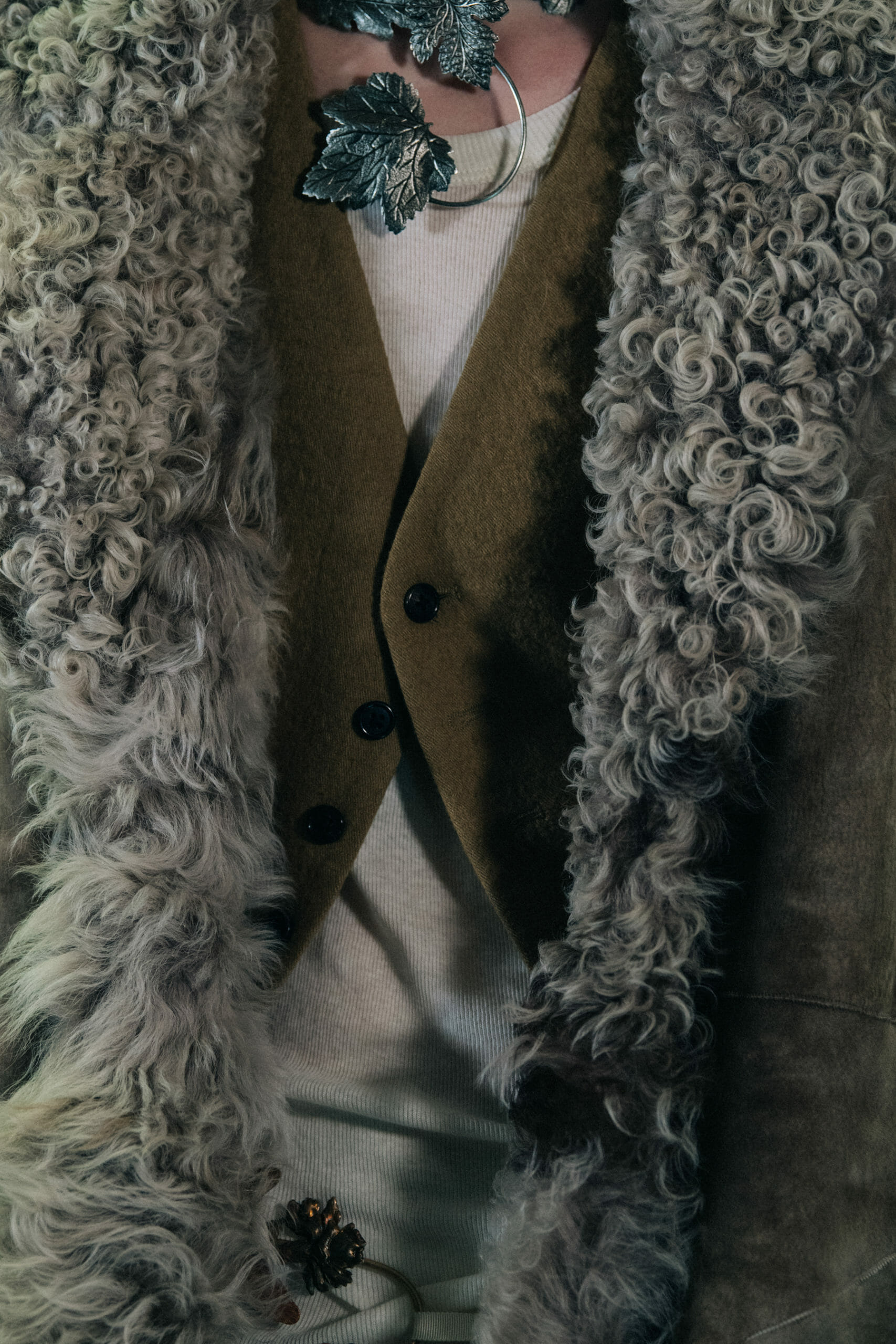 Model wearing fur at Ann Demeulemeester