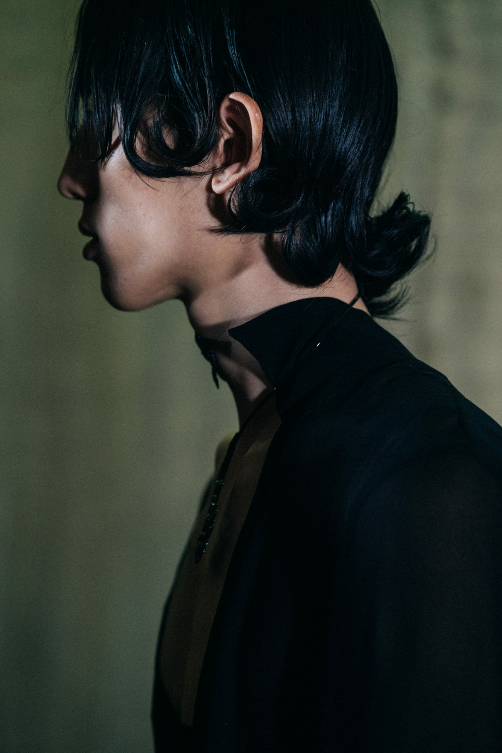 Model wearing black outfit at Ann Demeulemeester