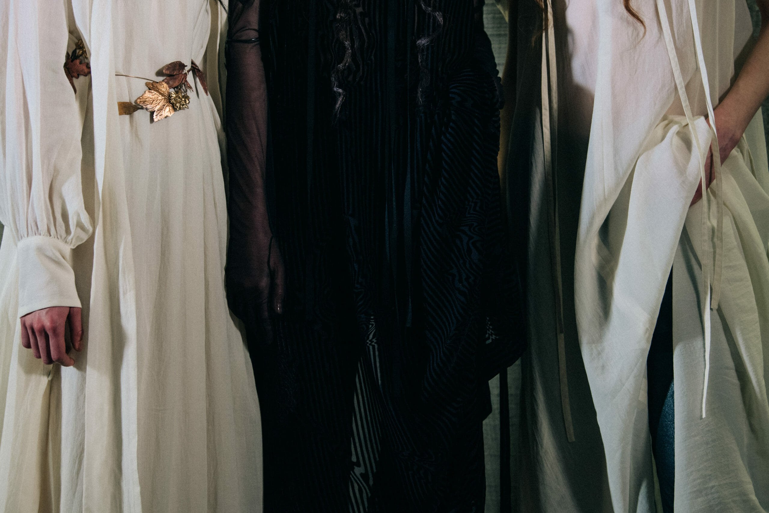 Model wearing gold leaves at Ann Demeulemeester