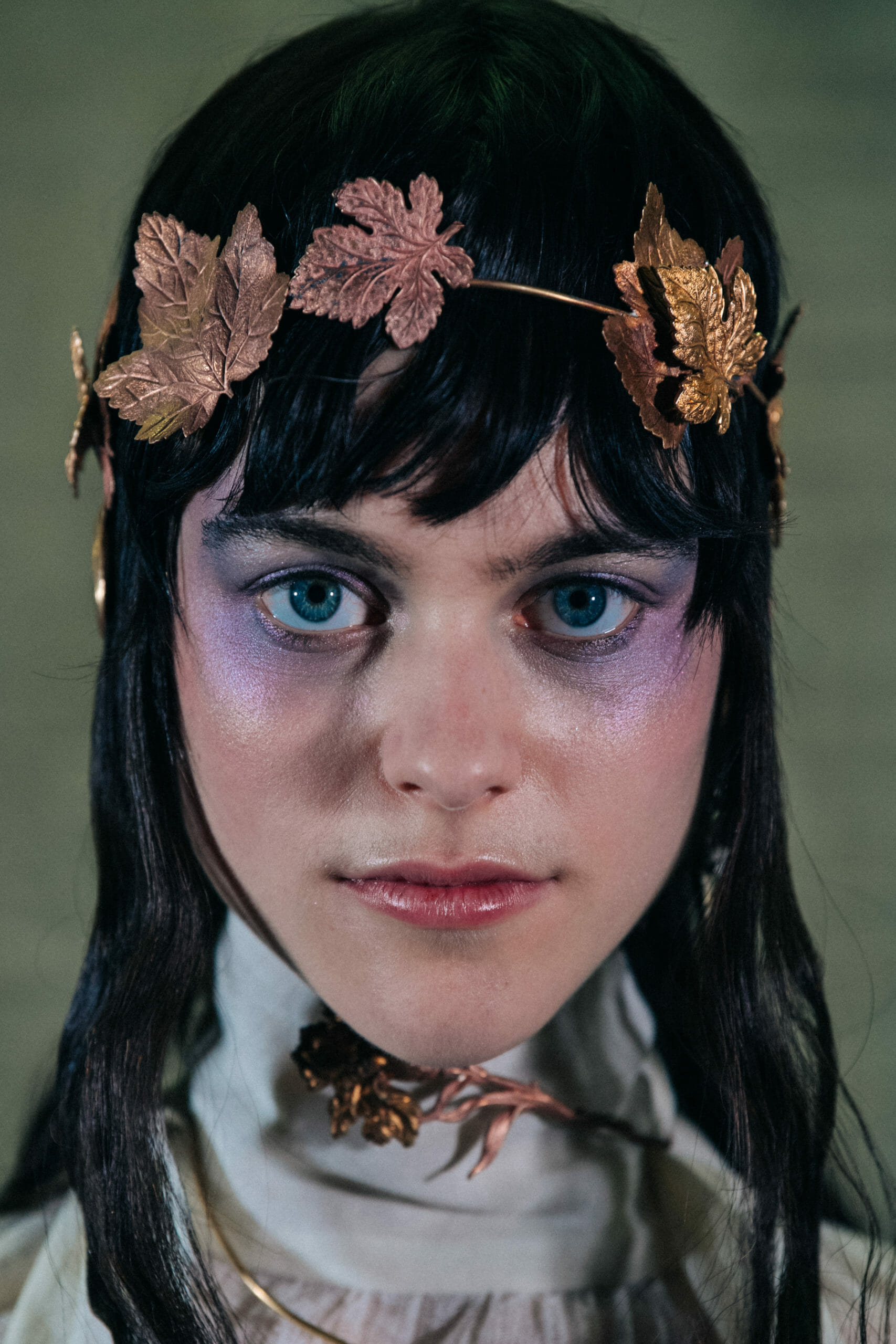 Model wearing gold leaves at Ann Demeulemeester