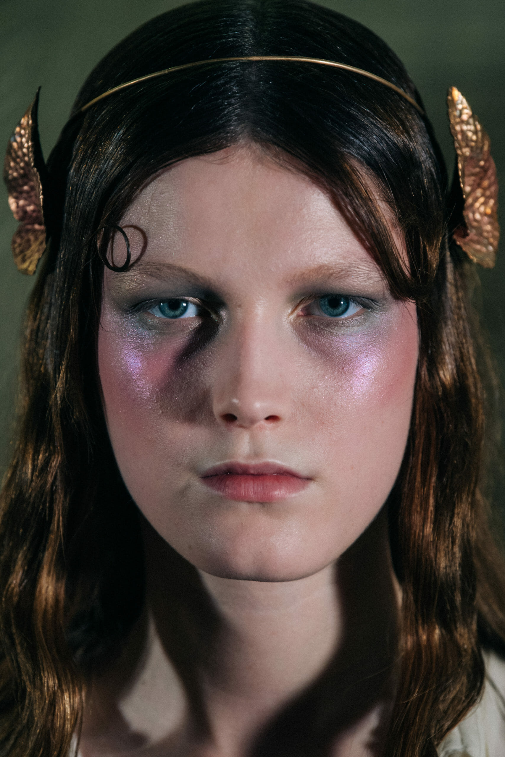 Model wearing gold leaves at Ann Demeulemeester