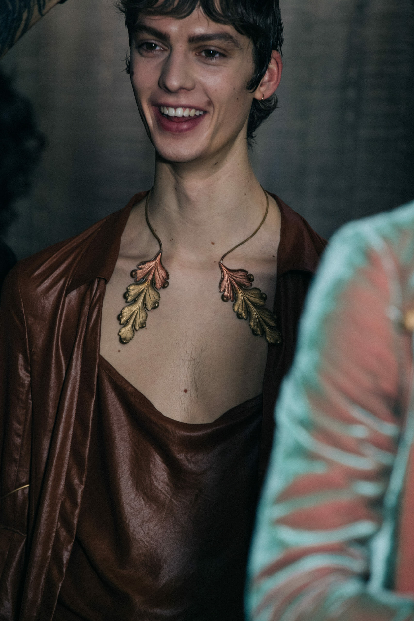 Model wearing brown Ann Demeulemeester outfit