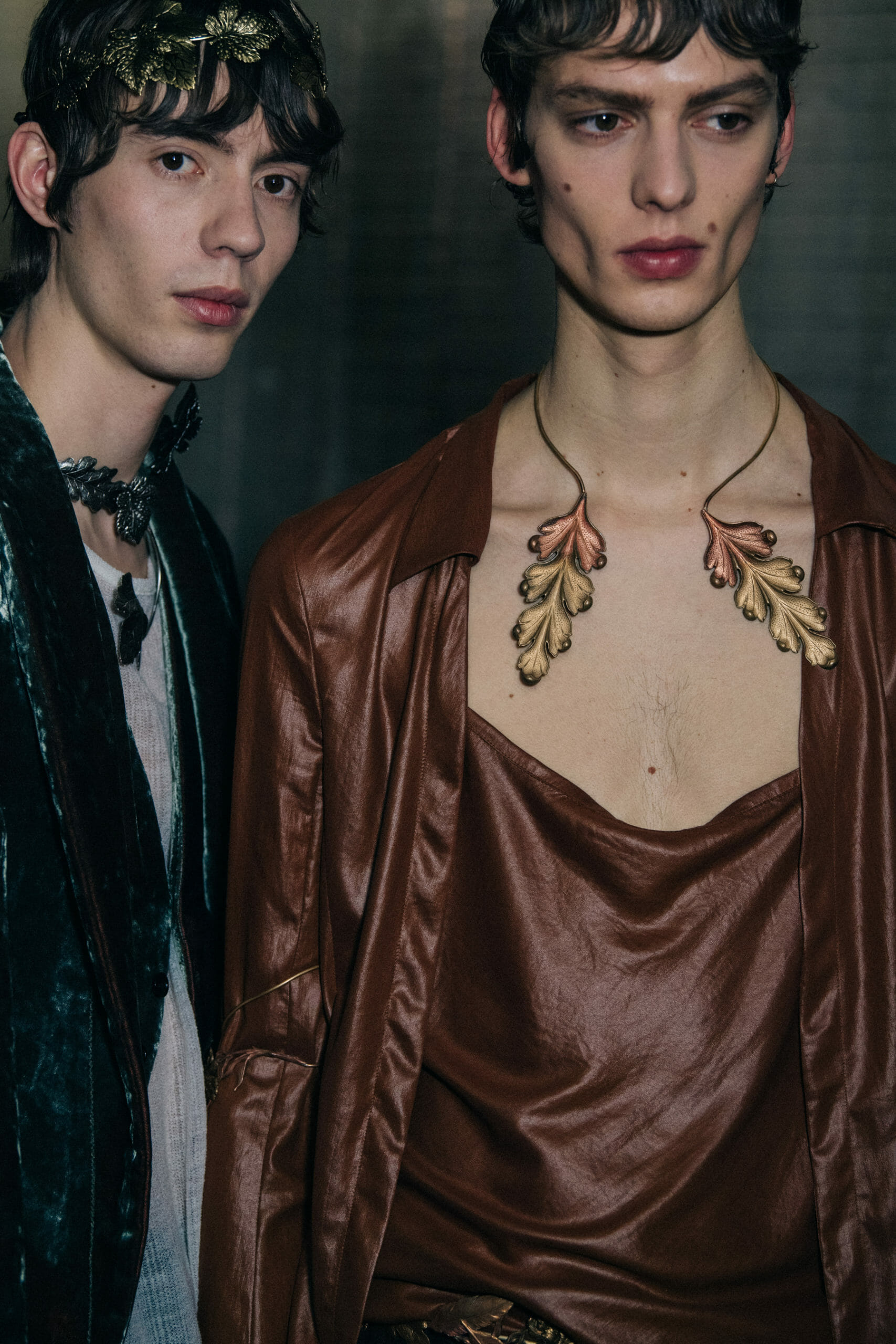 Model wearing green Ann Demeulemeester outfit