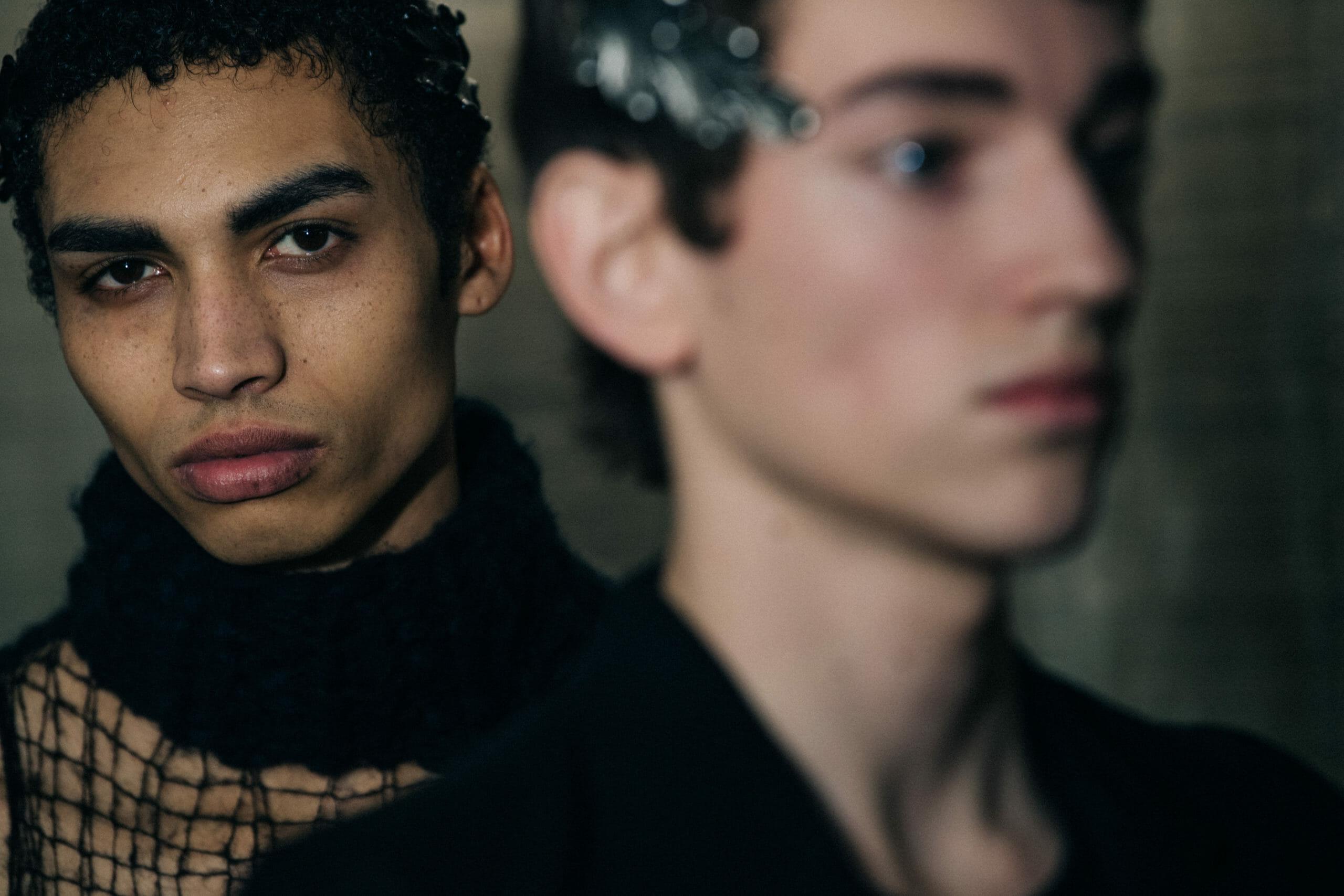 Model wearing black leaves at Ann Demeulemeester