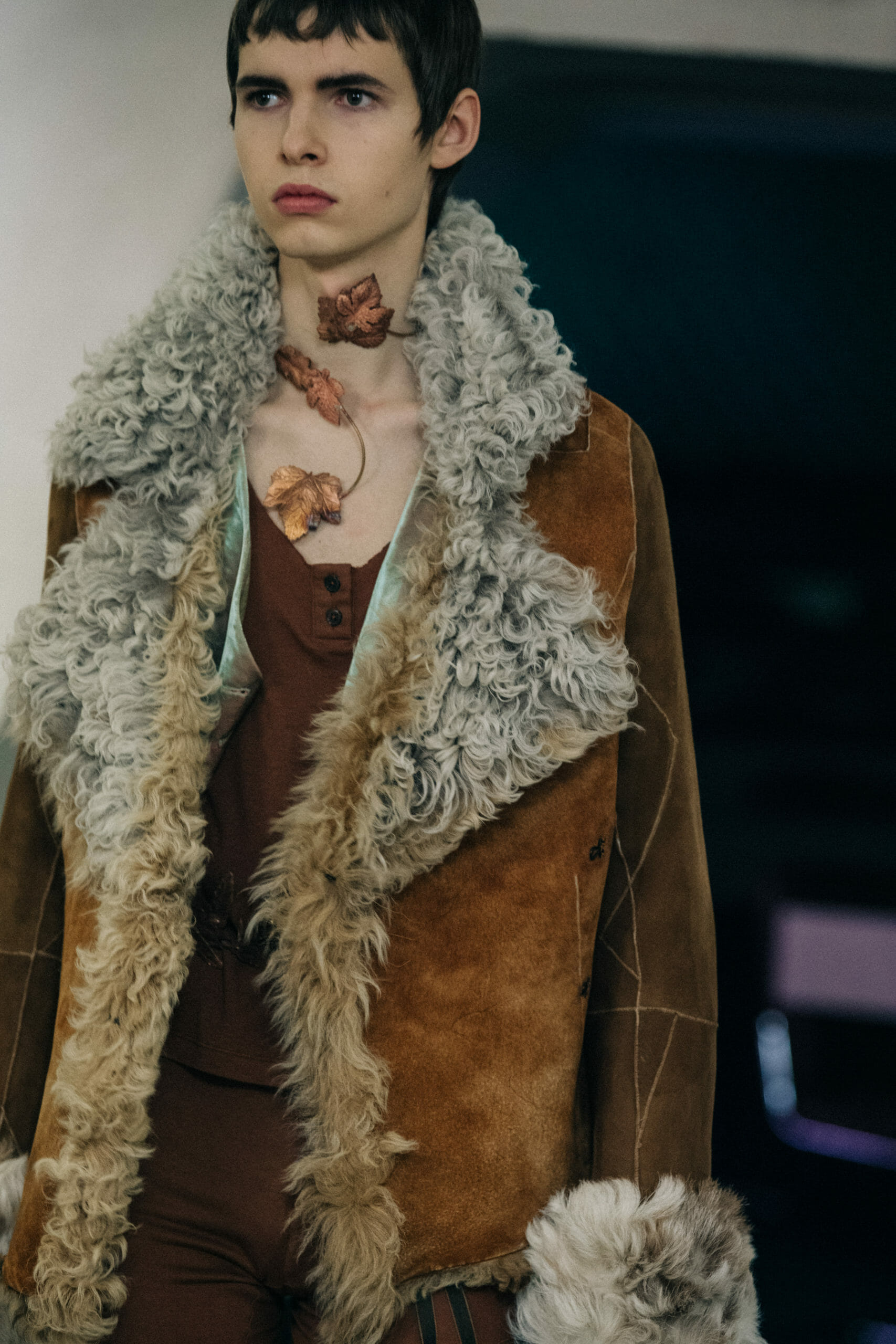 Model wearing fur at Ann Demeulemeester