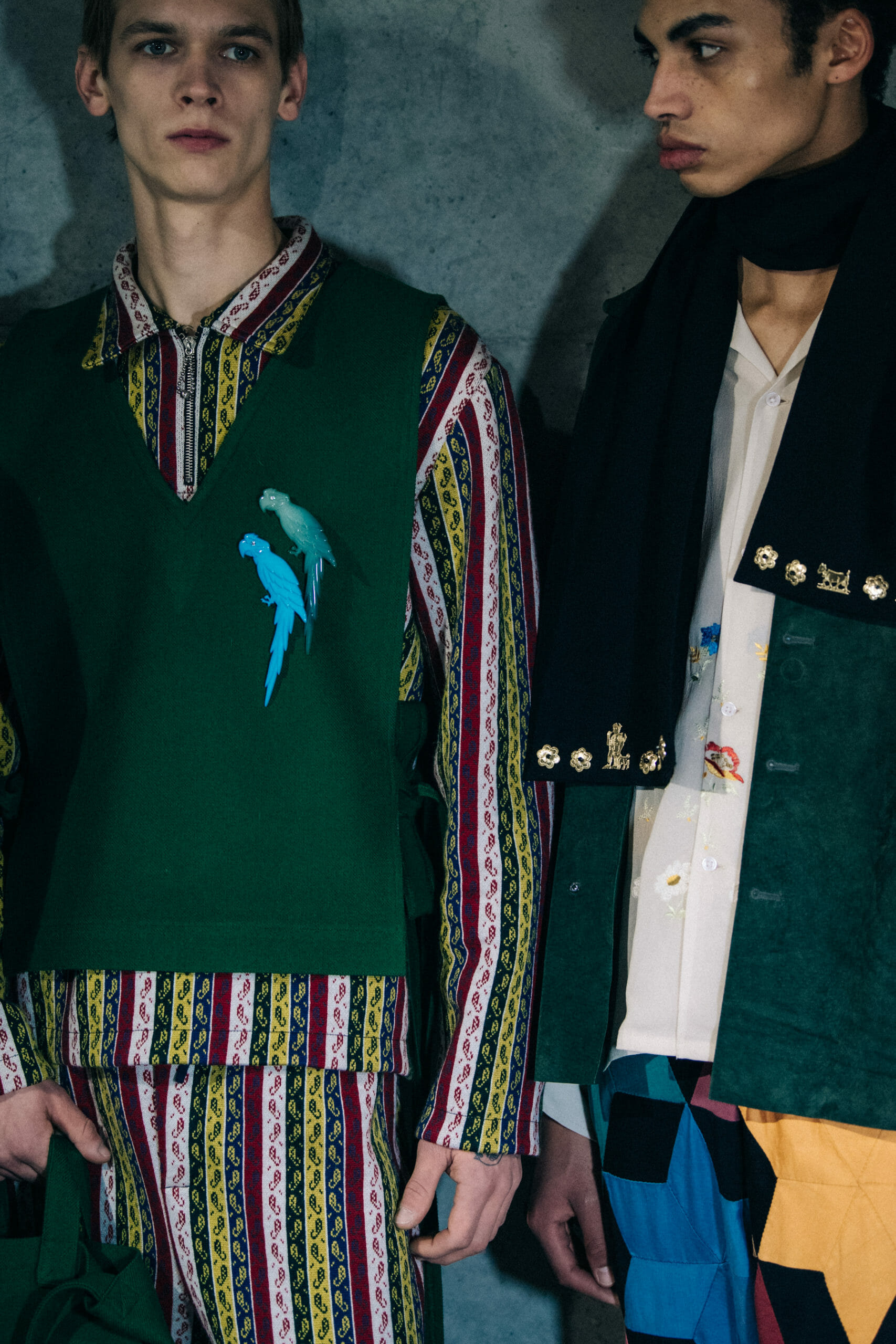 Model wearing green Bode coat