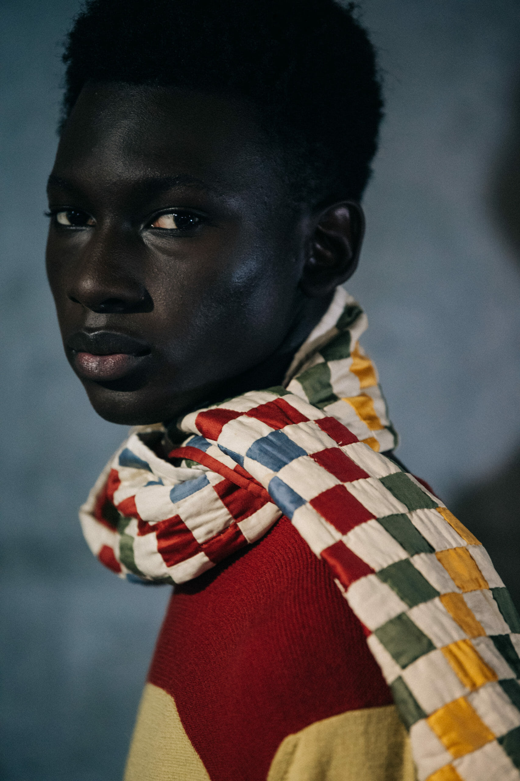Model wearing Bode scarf