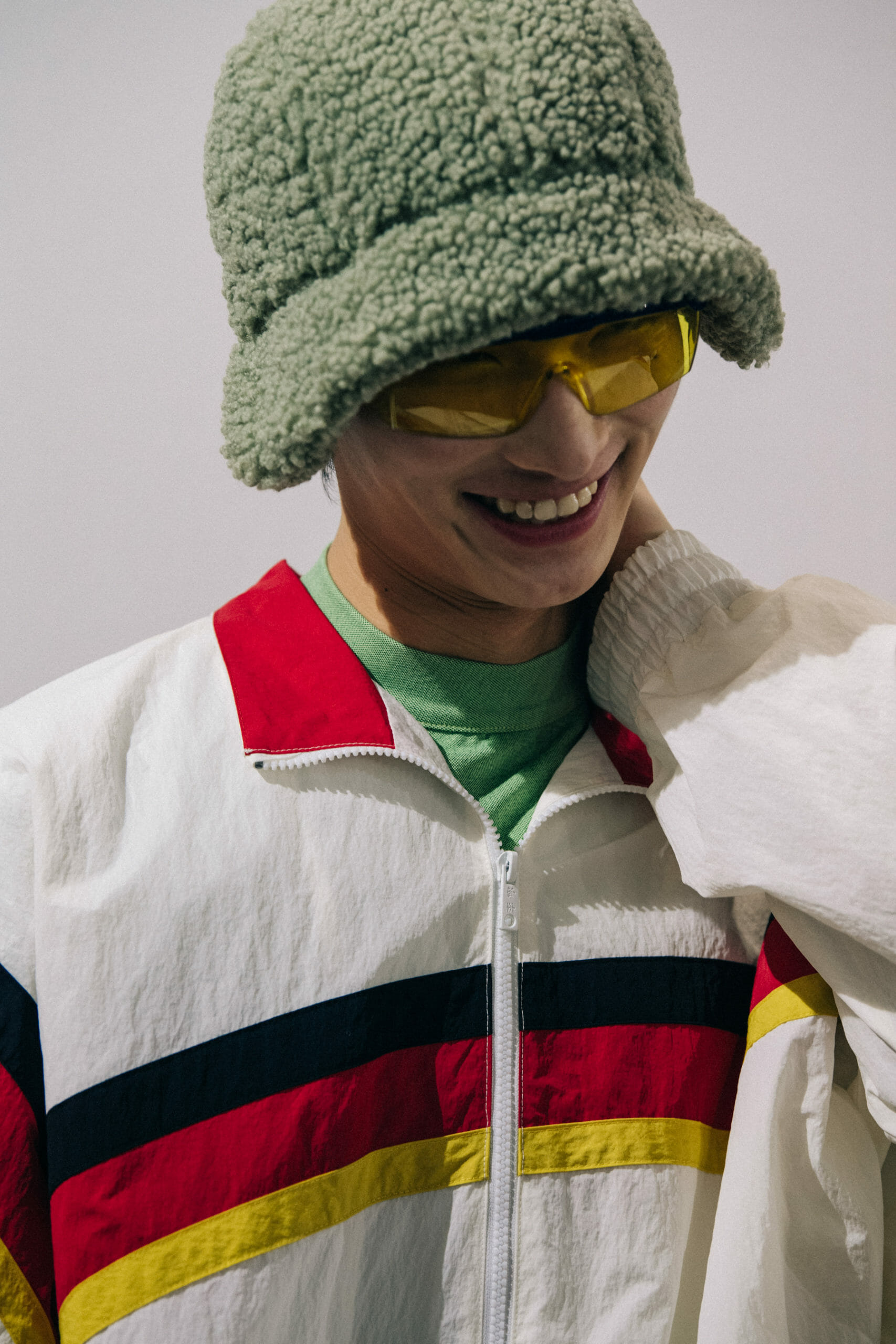 Models wearing coloured glasses at Li Ning