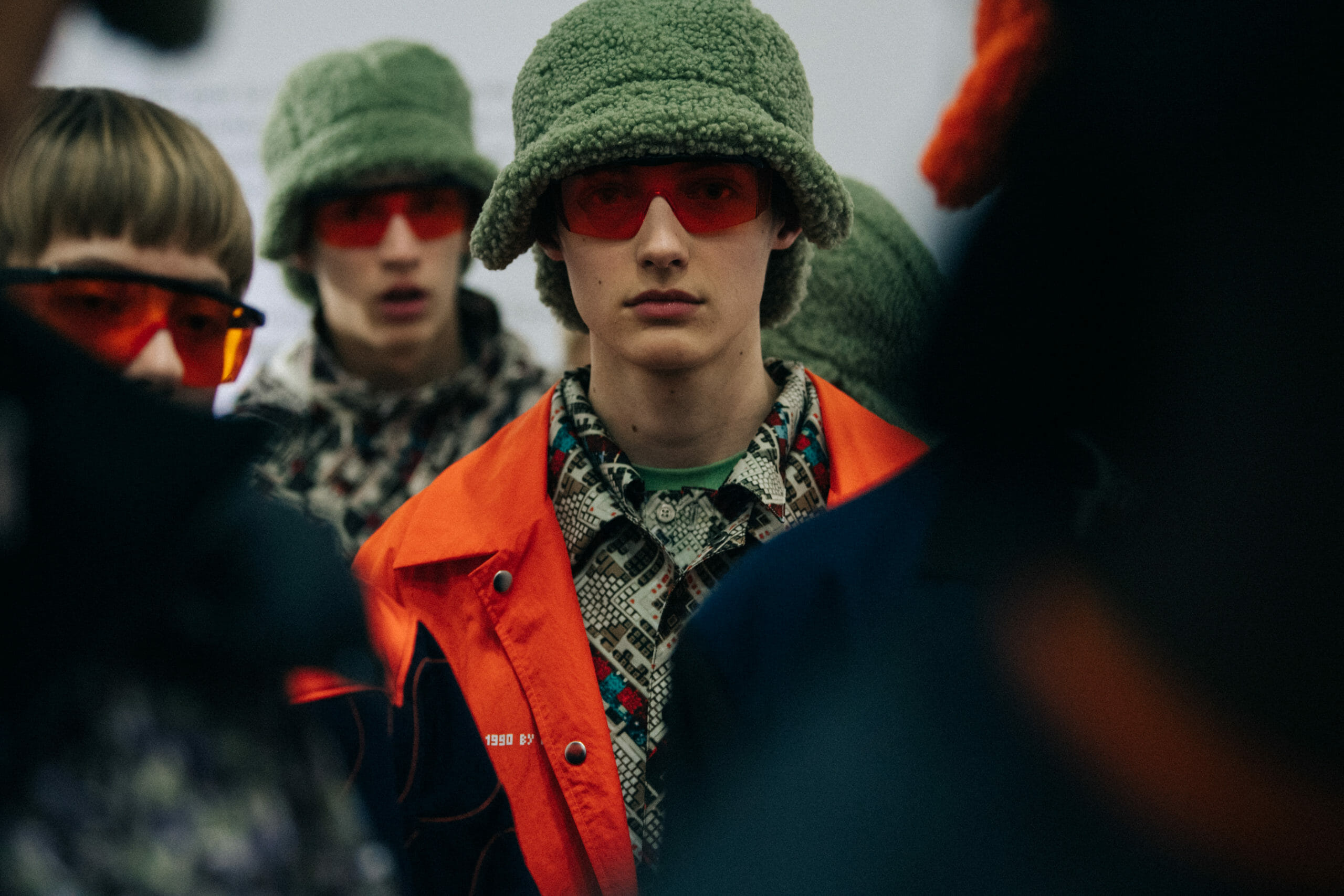 Models wearing coloured glasses at Li Ning