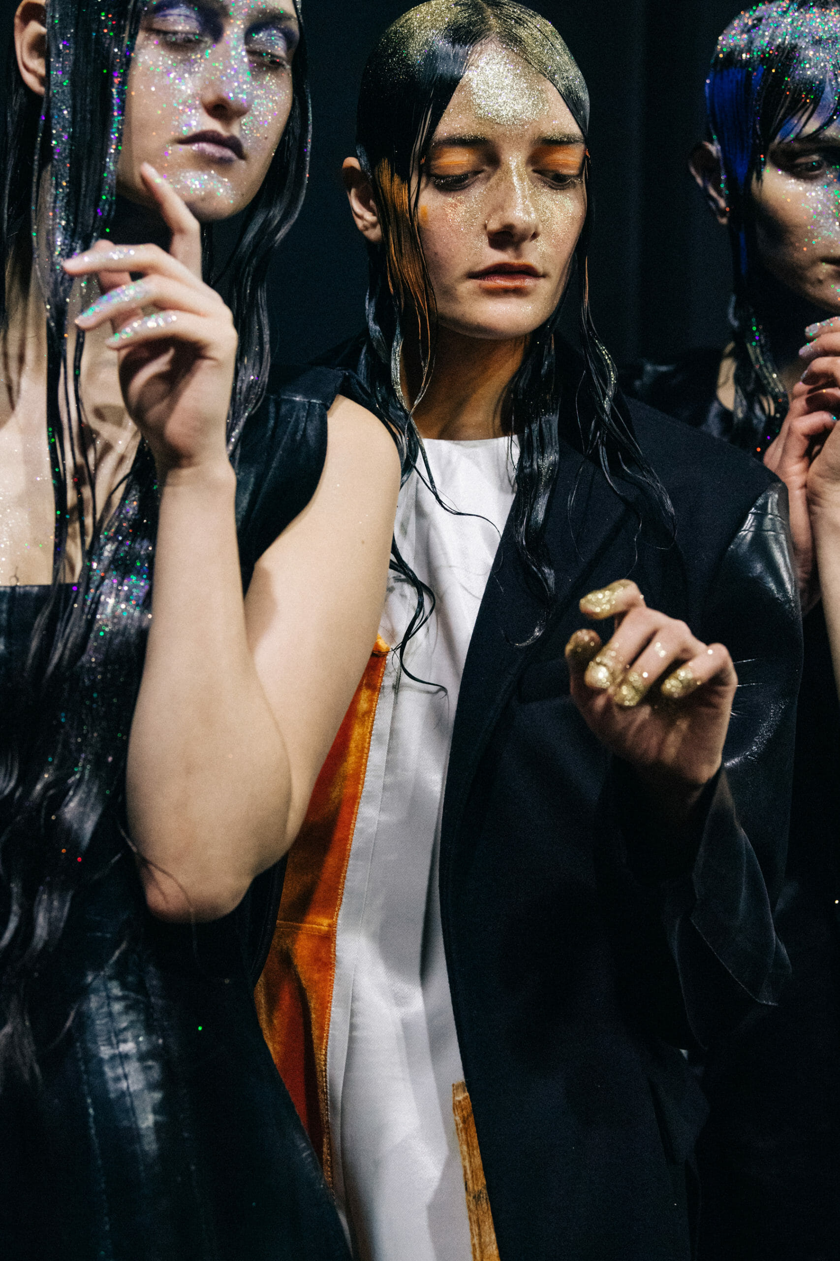 Models wearing glitter at Marni