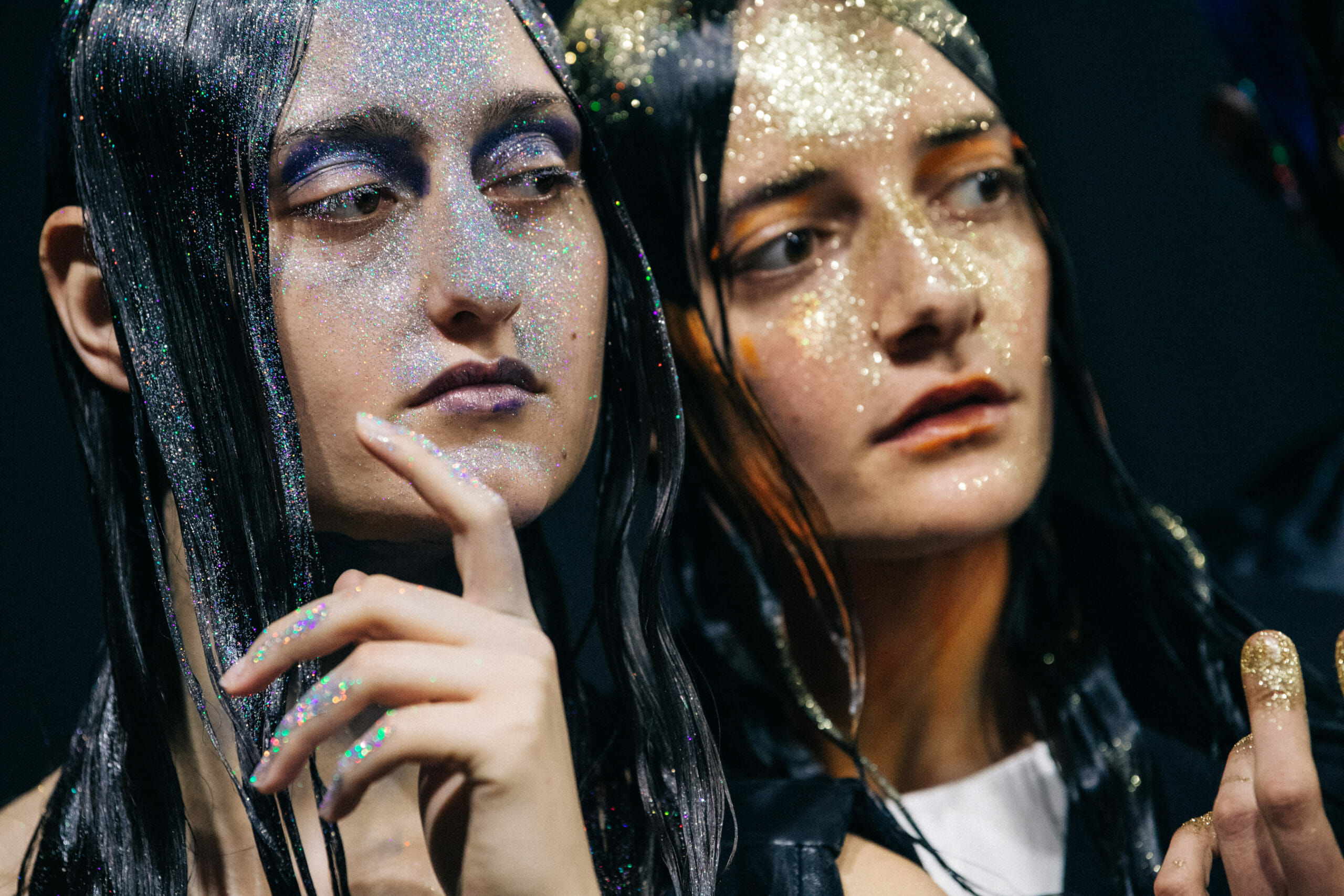 Models wearing glitter at Marni