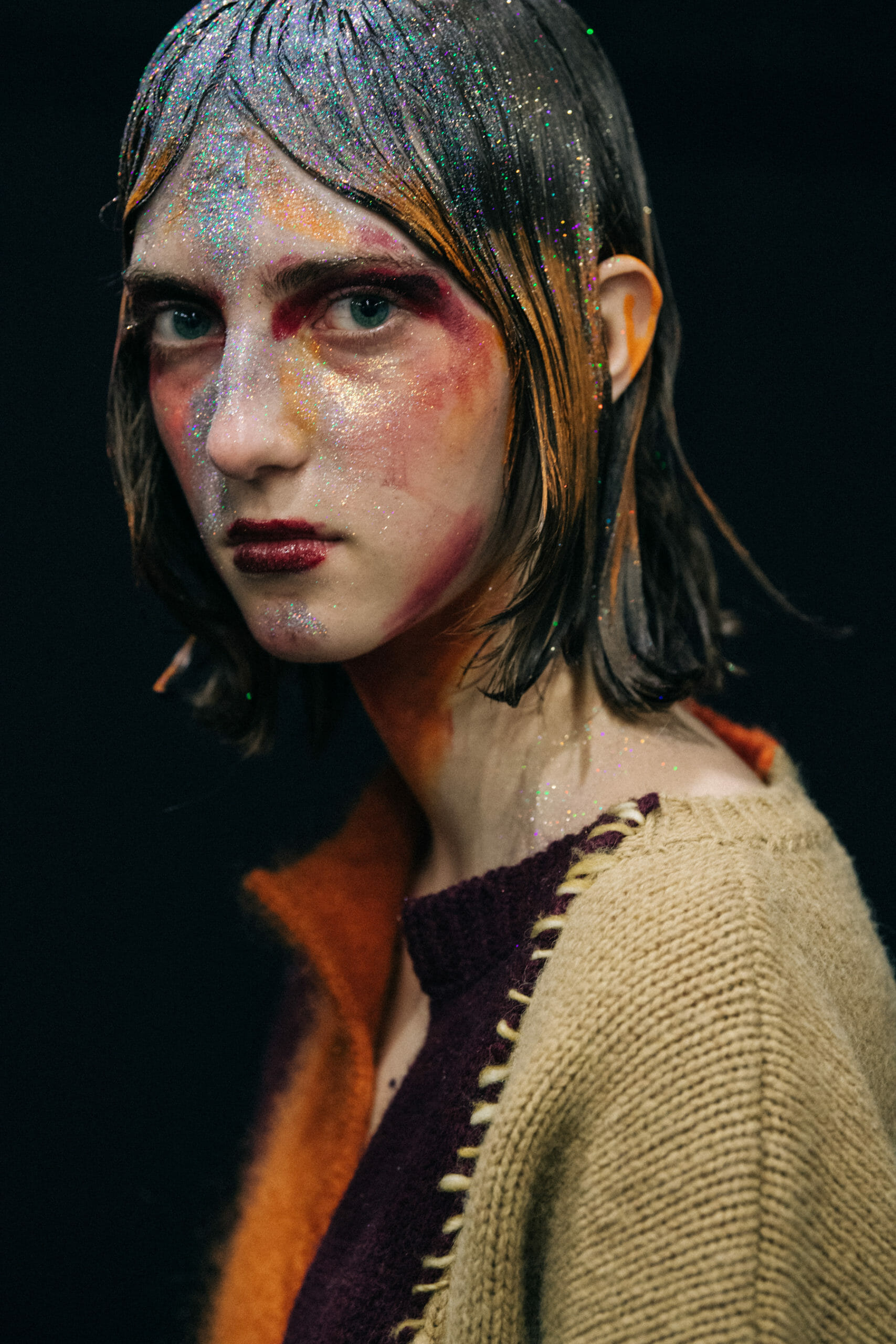 Models wearing glitter at Marni