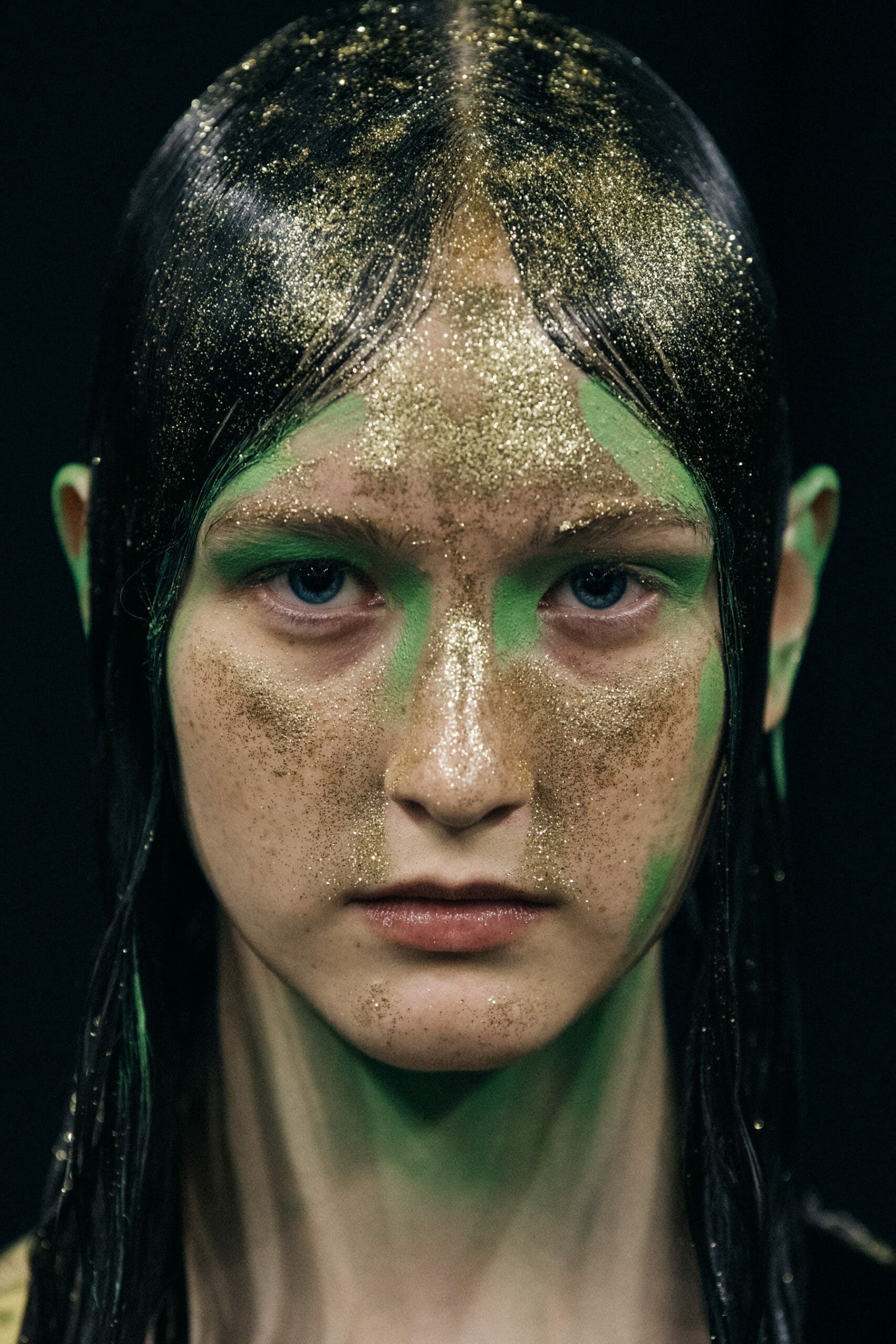 Models wearing glitter at Marni