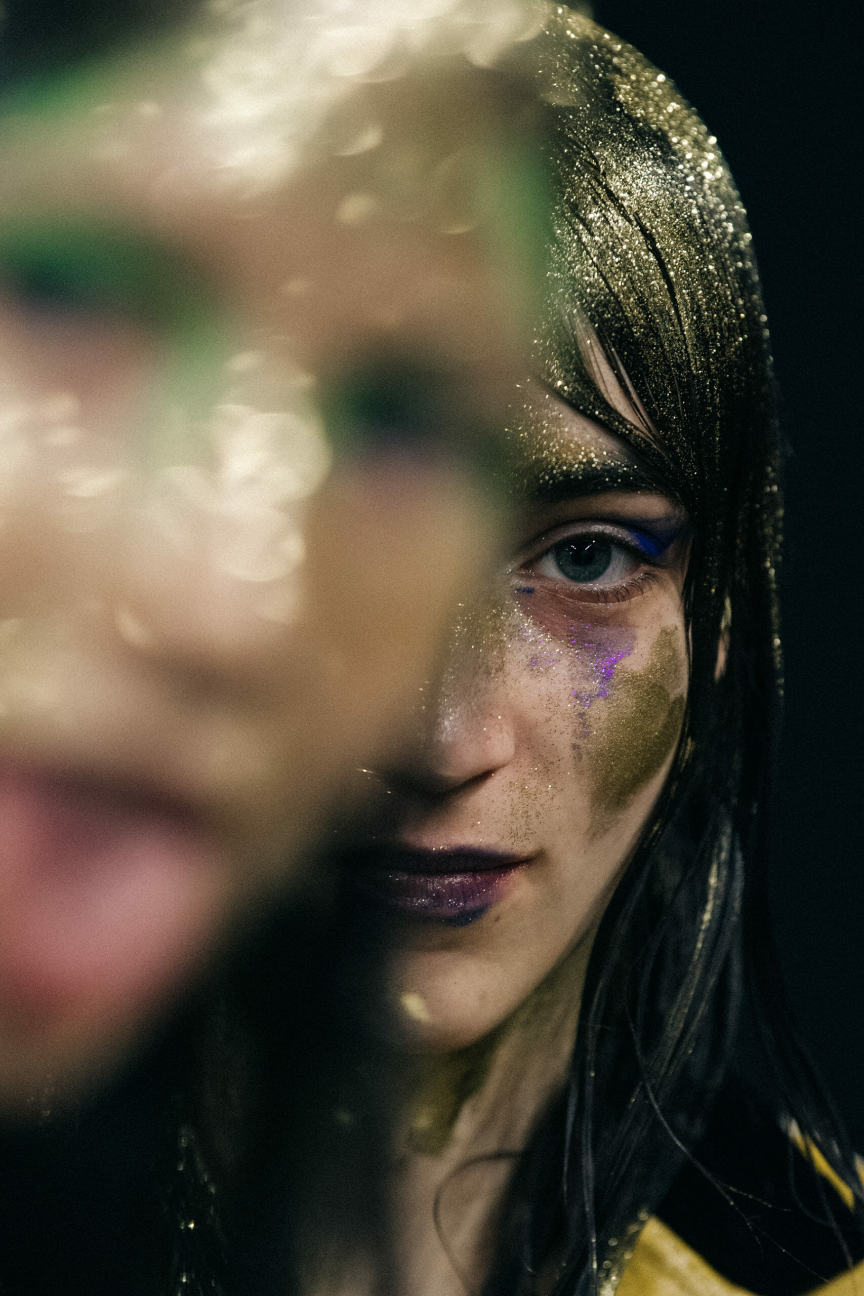 Models wearing glitter at Marni