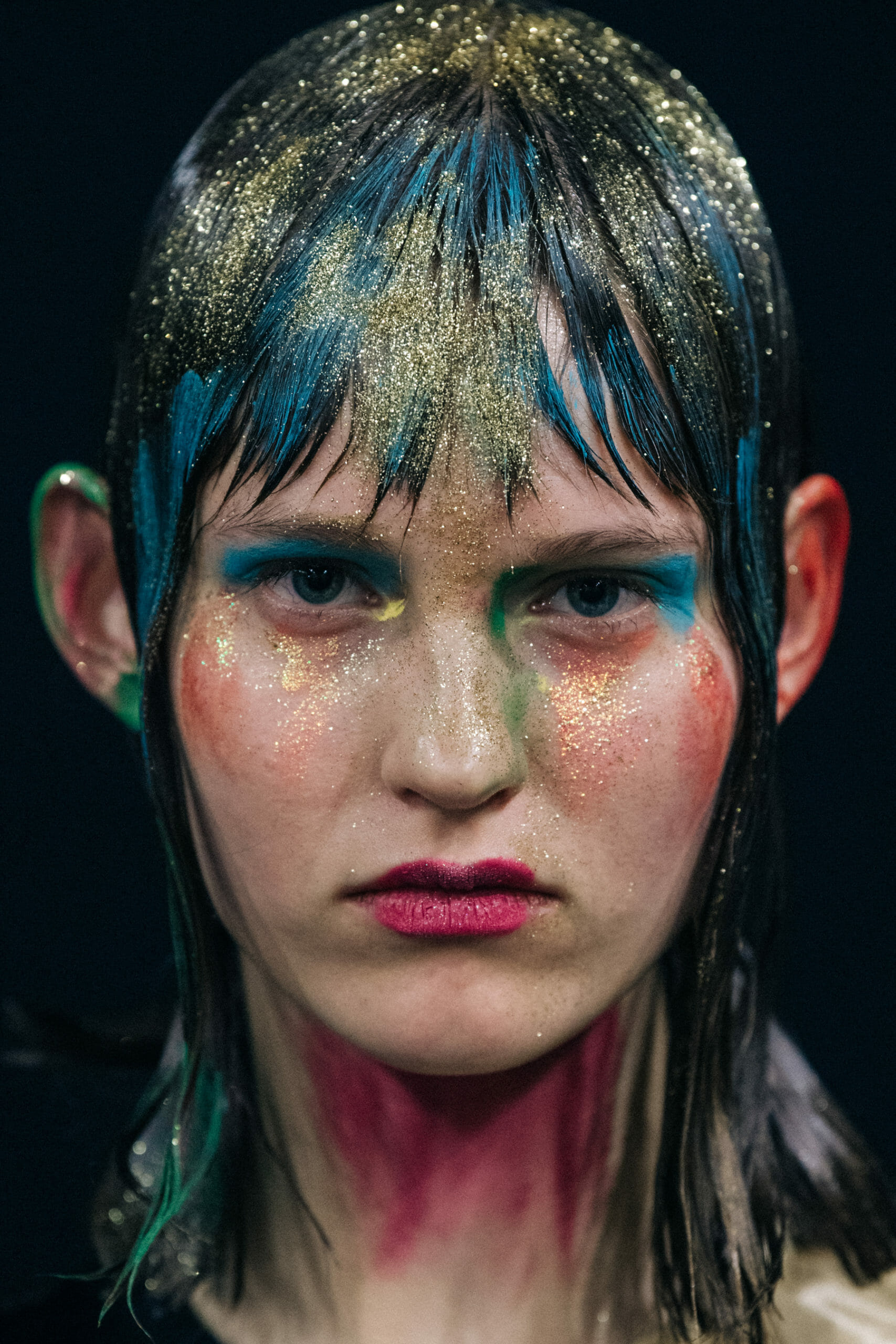 Models wearing glitter at Marni