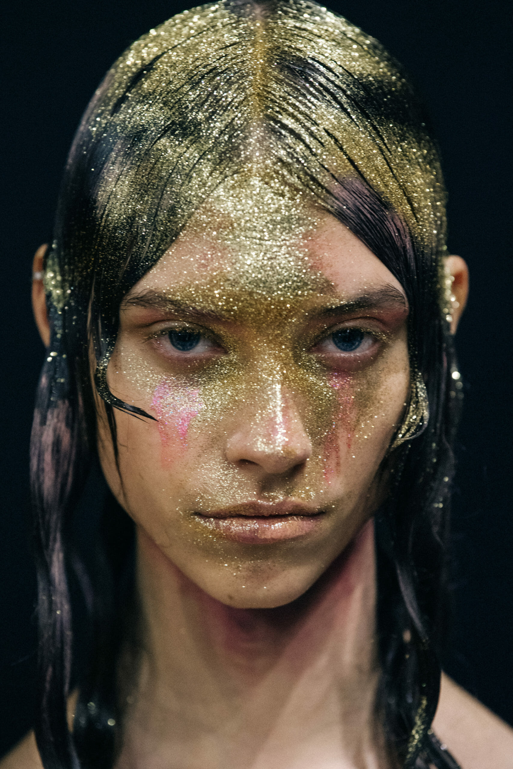 Models wearing glitter at Marni