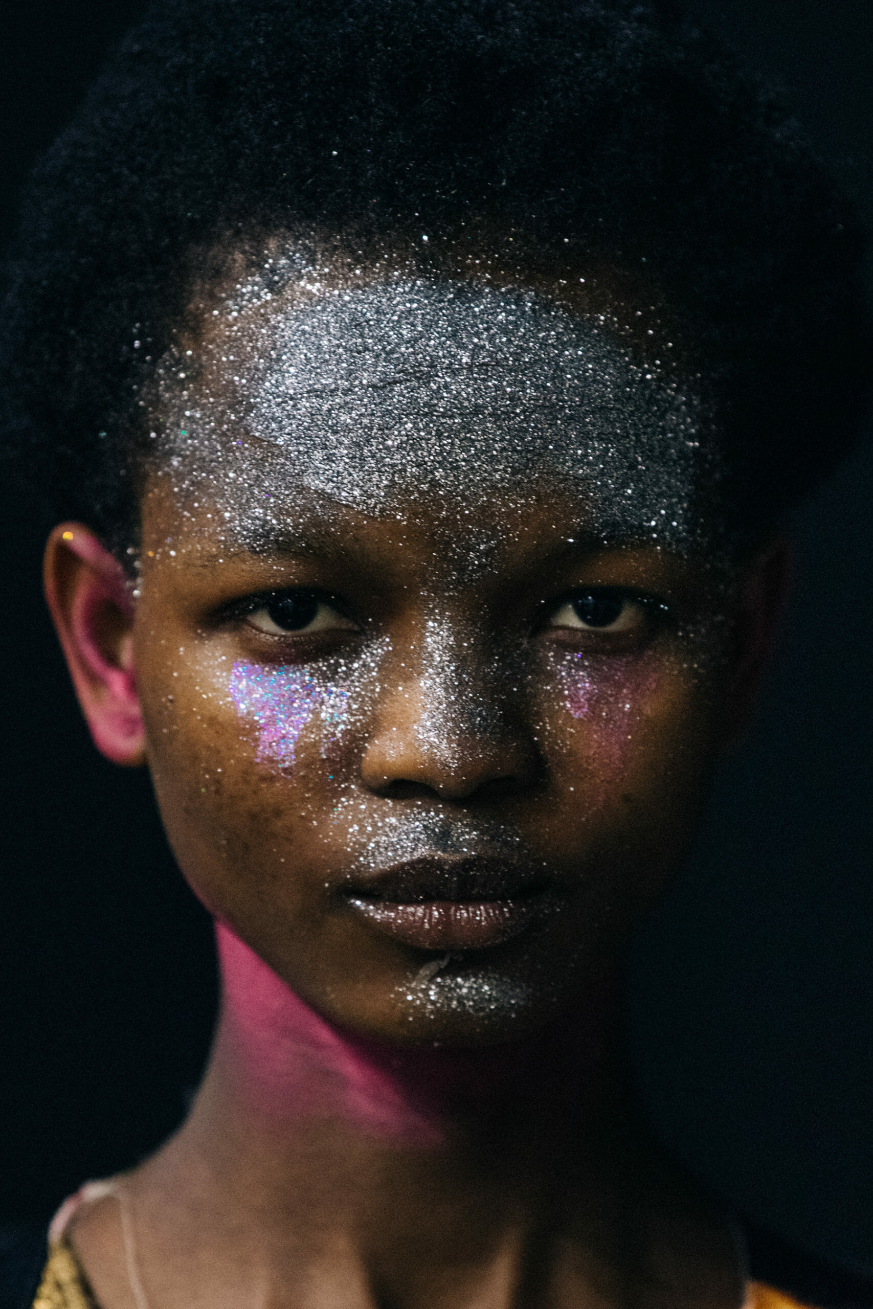 Models wearing glitter at Marni