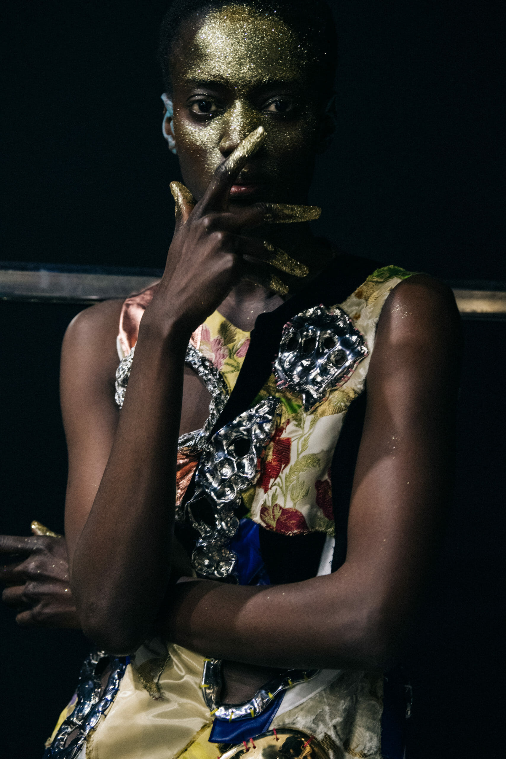 Models wearing glitter at Marni