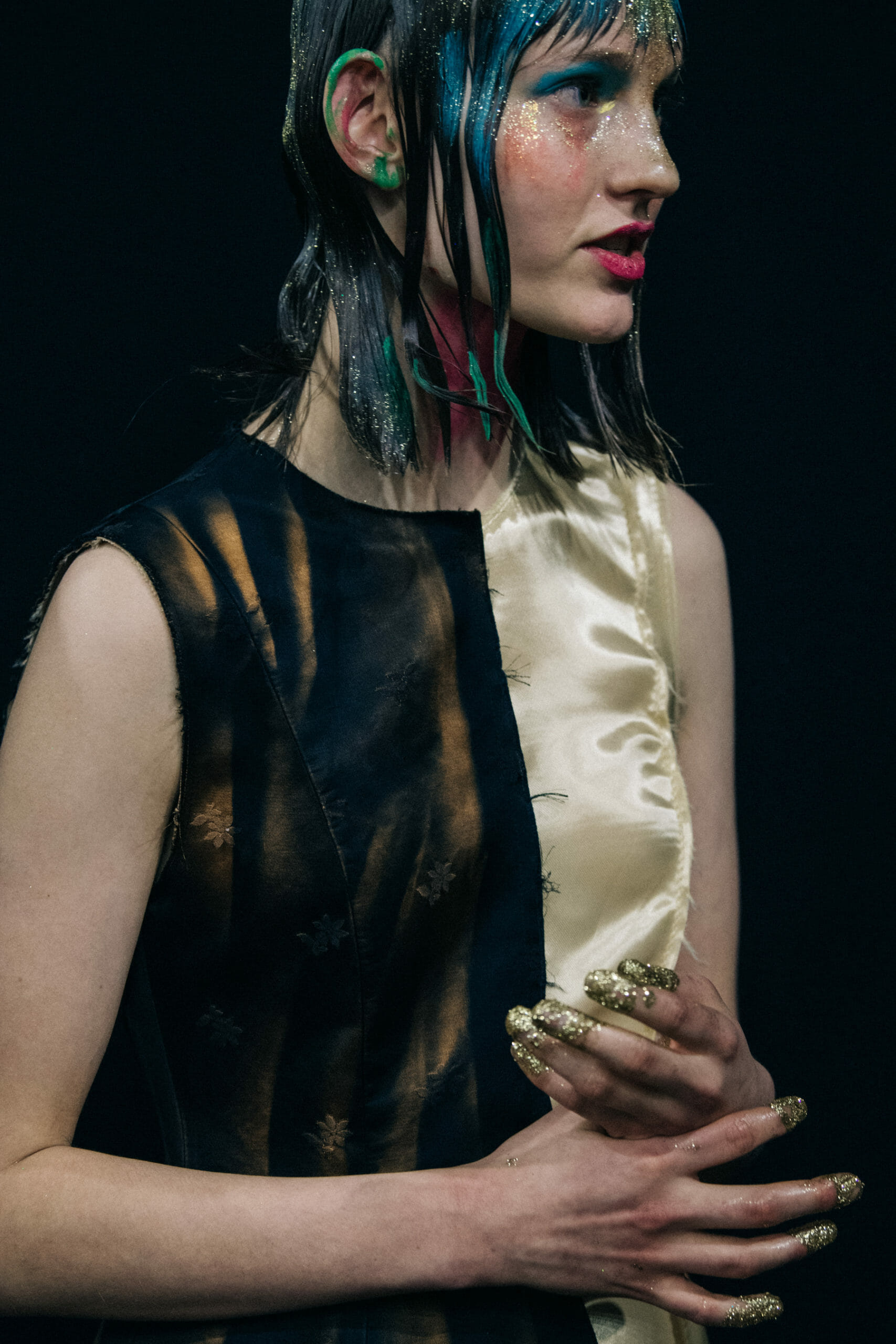 Models wearing glitter at Marni