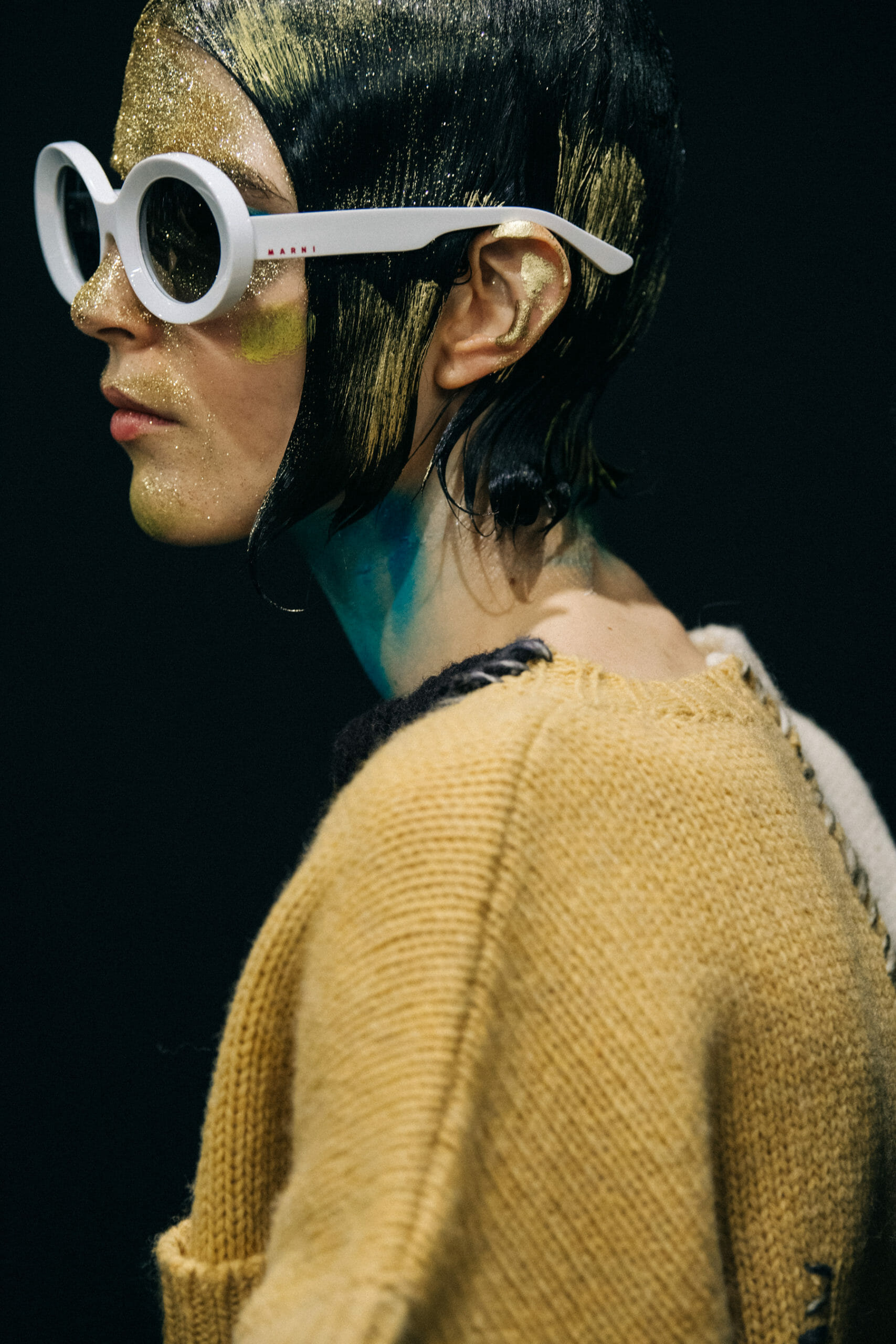 Models wearing glitter at Marni