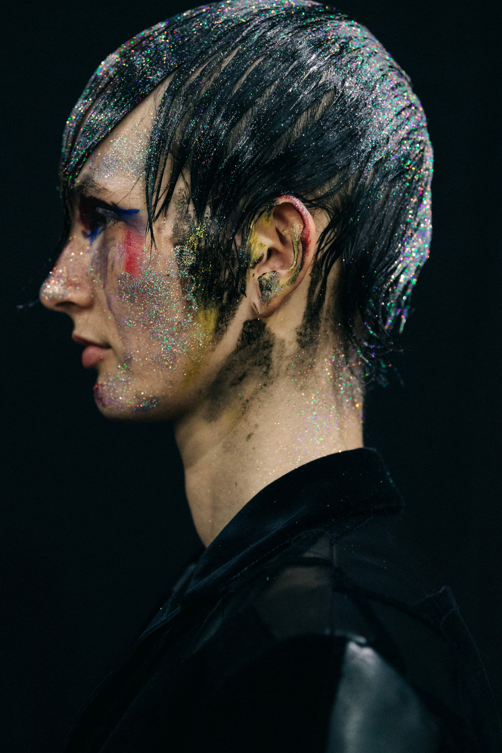 Models wearing glitter at Marni