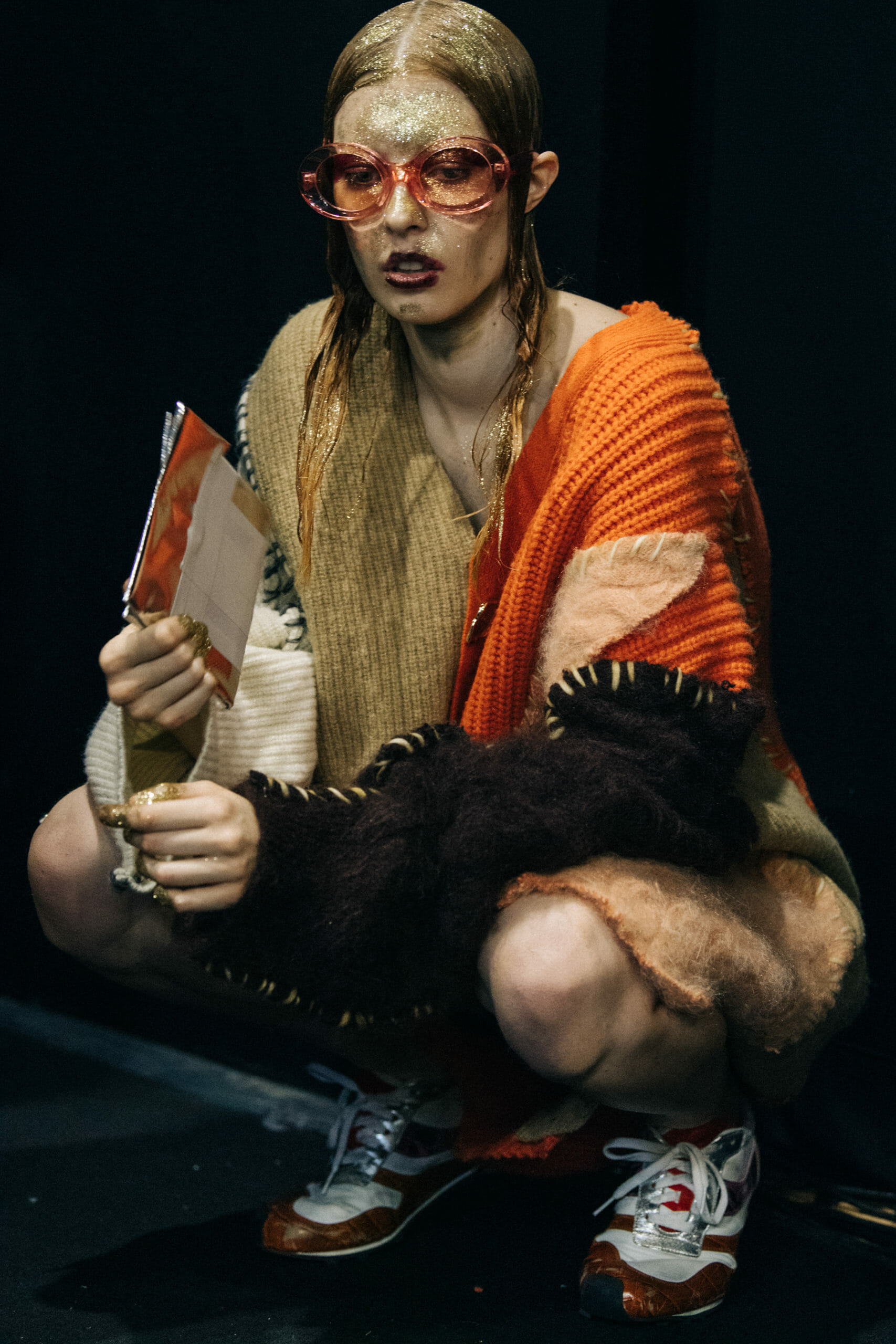 Models wearing glitter at Marni