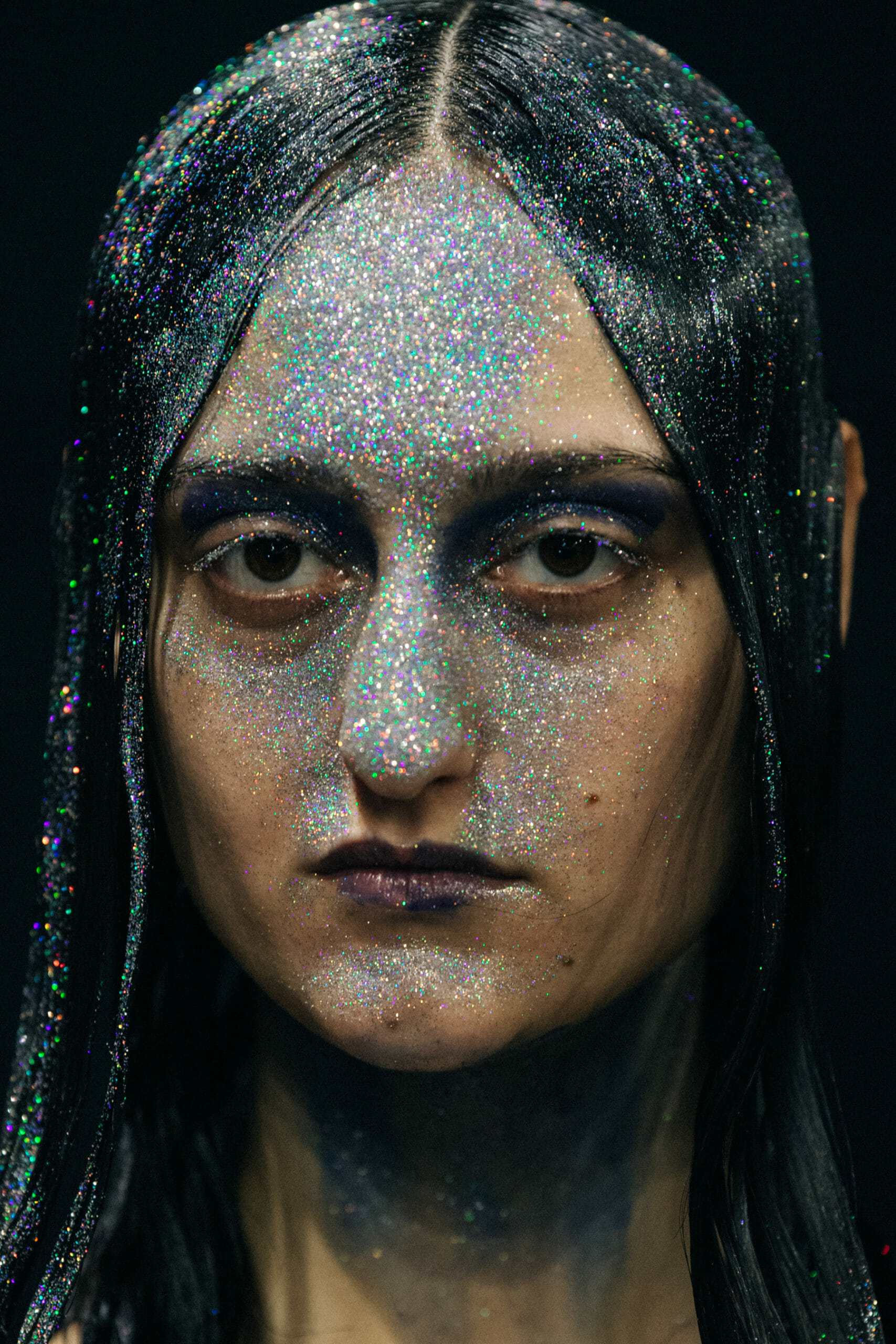 Models wearing glitter at Marni