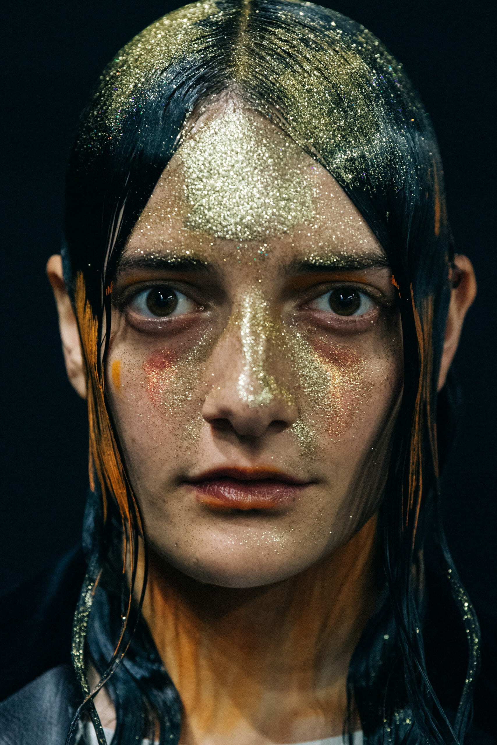 Models wearing glitter at Marni