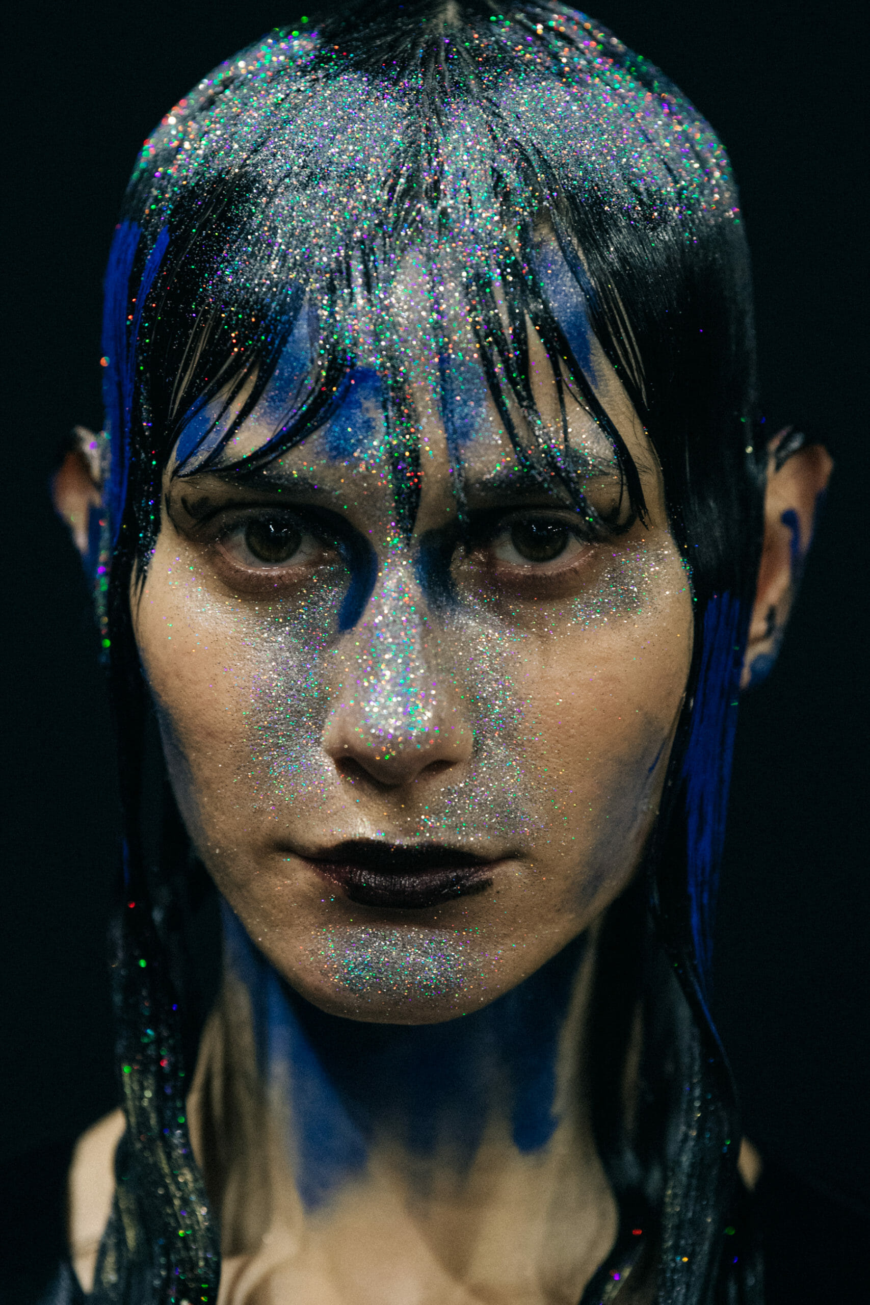 Models wearing glitter at Marni