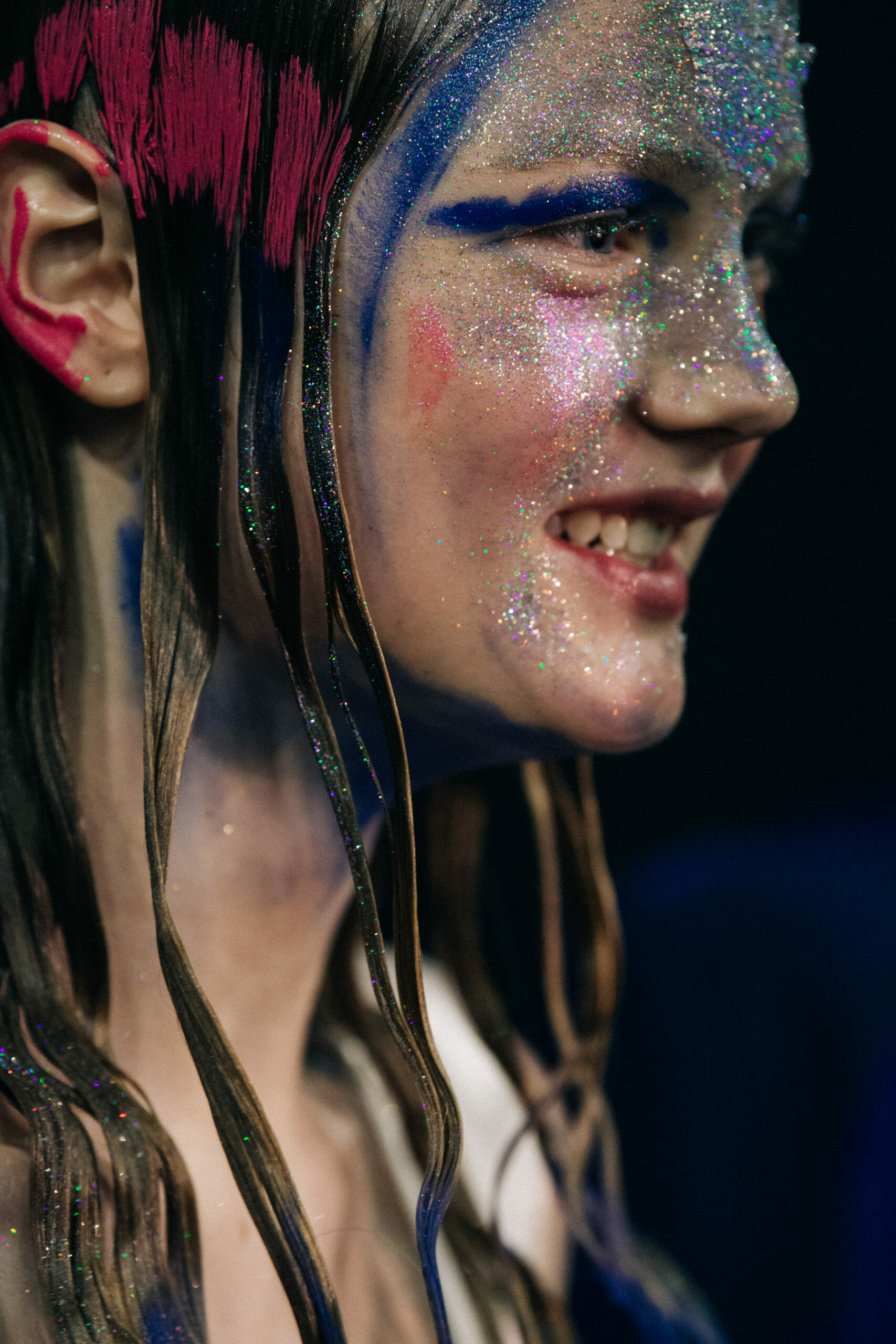 Models wearing glitter at Marni