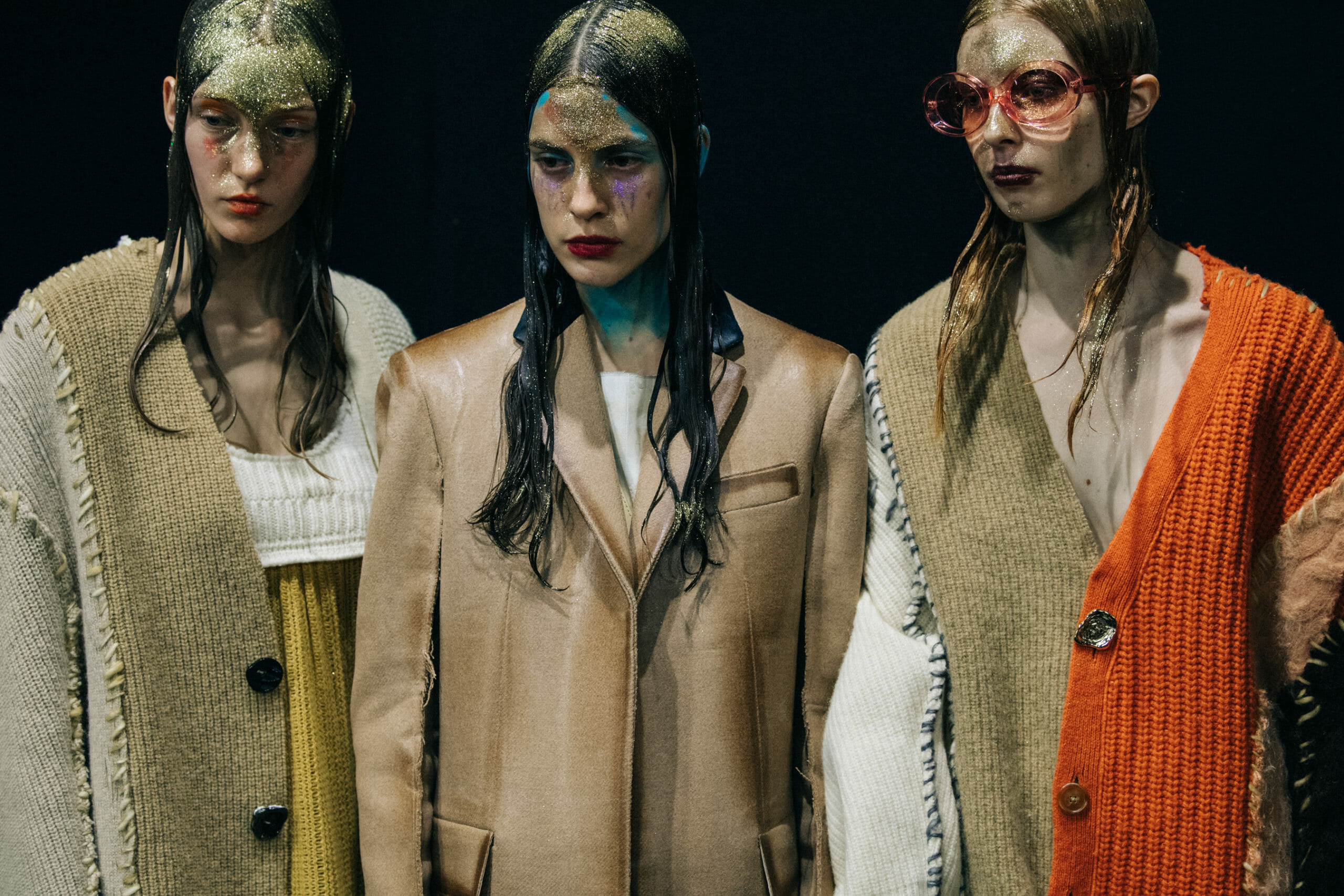 Models wearing glitter at Marni