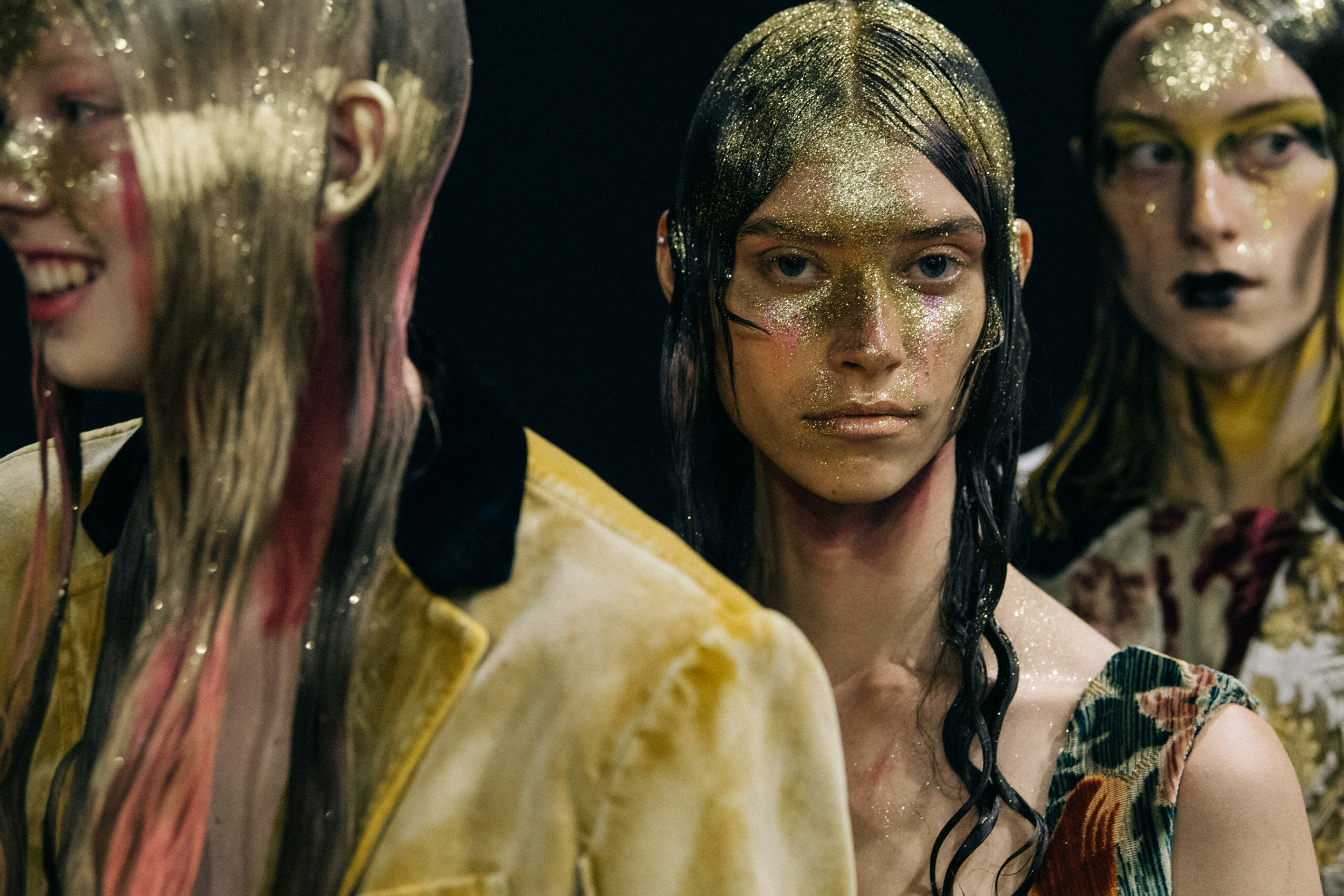 Models wearing glitter at Marni